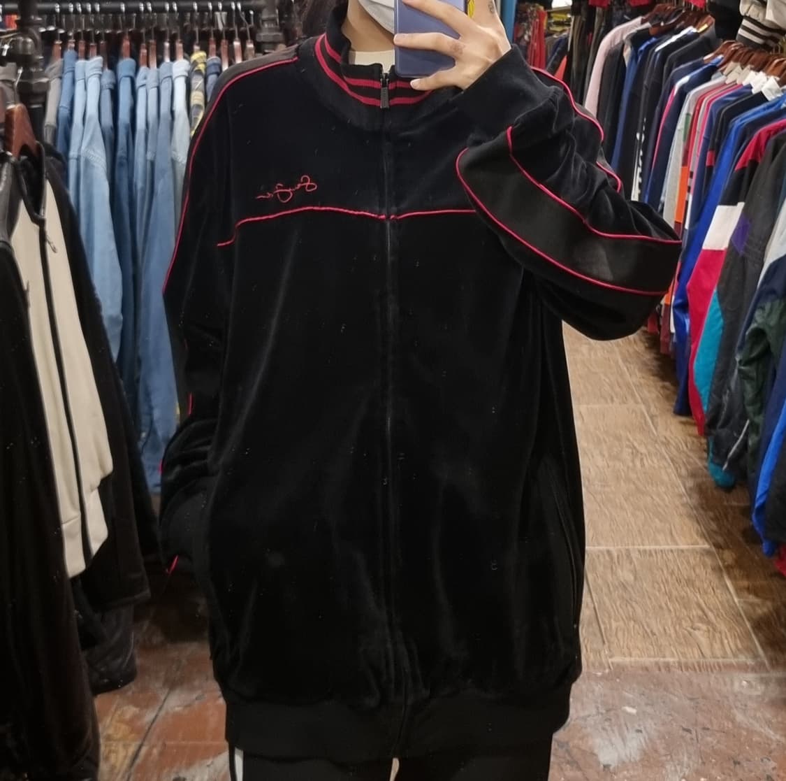 [Hi] vtg 빈티지 벨로아 벨벳 져지 블랙 상품이미지1