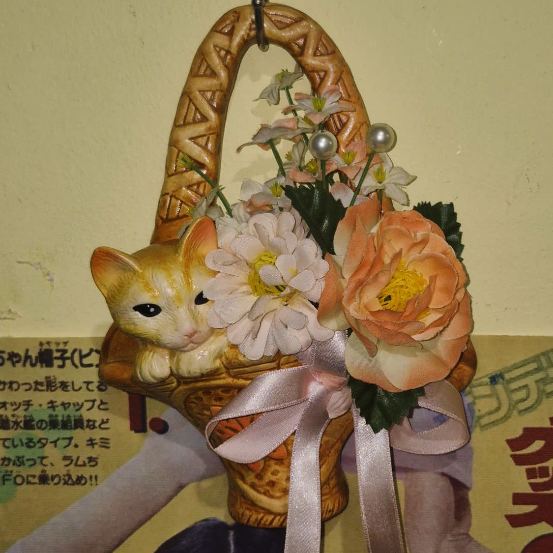 70s 핸드메이드 꽃 바구니 고양이 벽걸이 상품이미지10