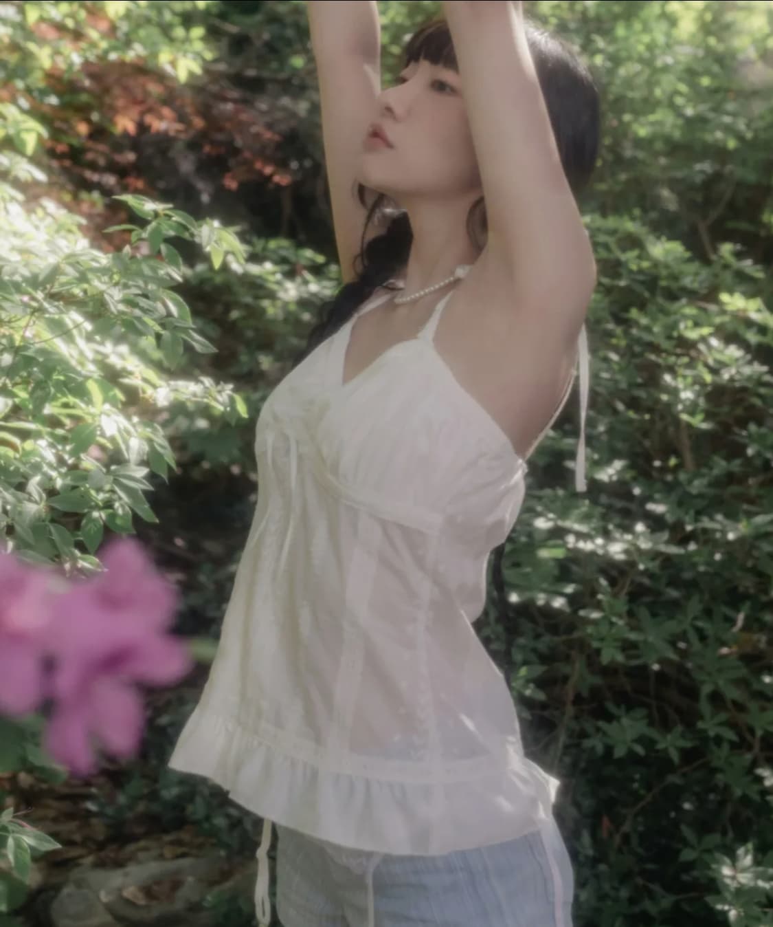 하이스쿨디스코 엔젤 레이스 슬리브리스 뷔스티에 블라우스 상품이미지1
