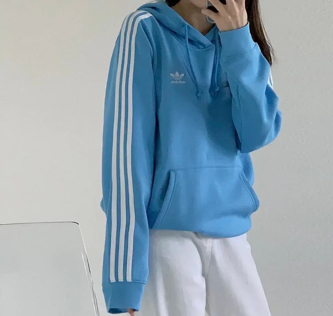 아디다스 클래식 삼선 세미블루 기모 후드티 상품이미지4