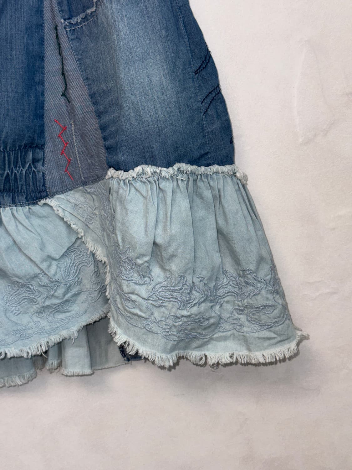 Denim ethnic patchwork flare midi skirt 상품이미지4