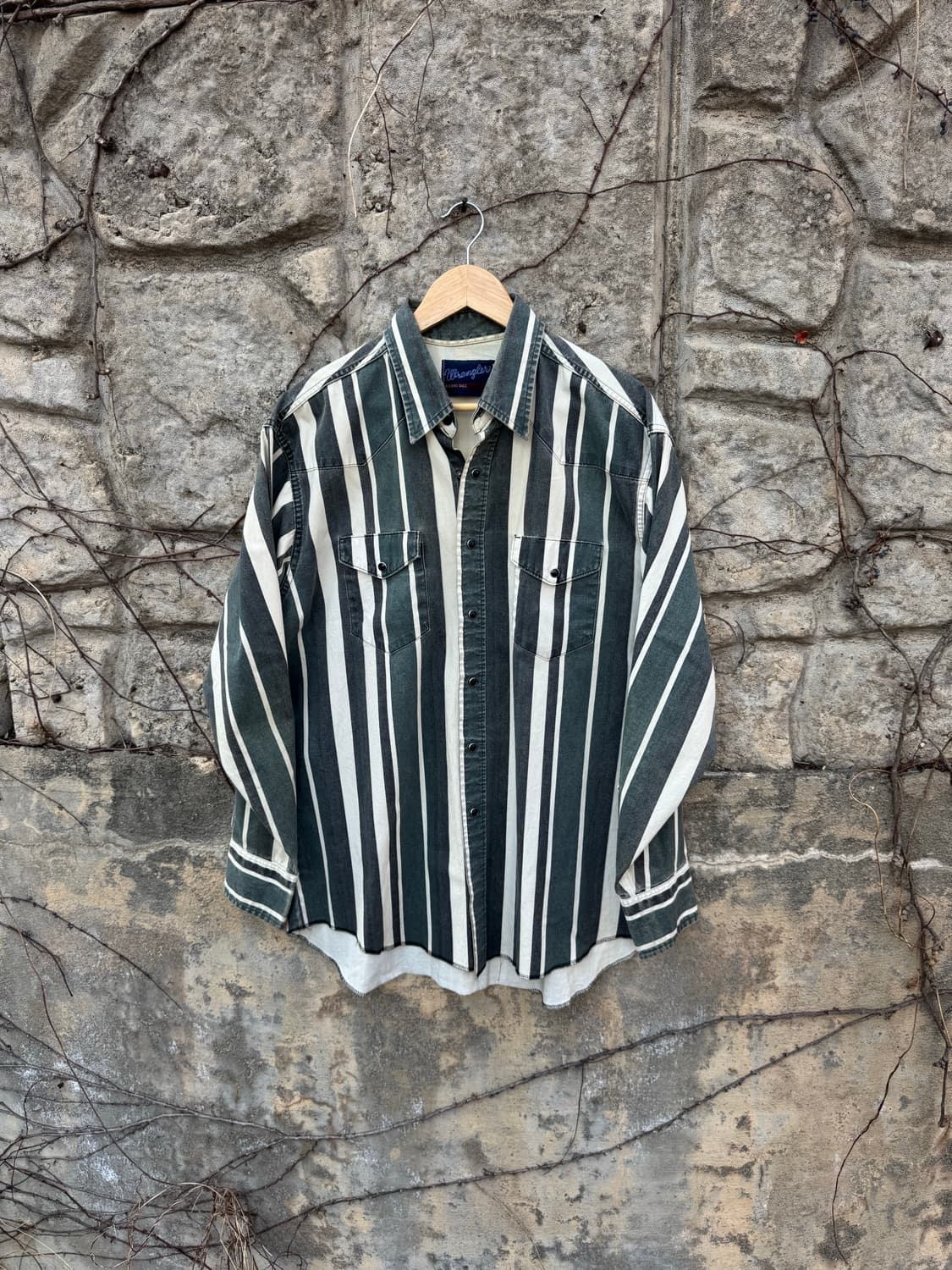 90s 랭글러 빈티지 브러쉬포퍼 스트라이프 페이딩 웨스턴 셔츠 xl 상품이미지1