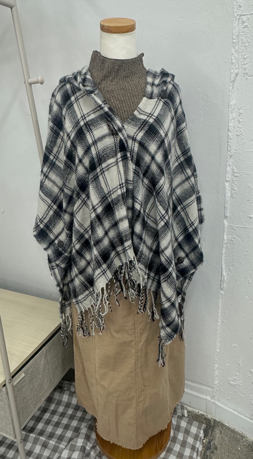 🍂사와코의 케이프 레이어드 코디세트🍂  망토 판초 체크 그런지 가을  상품이미지5