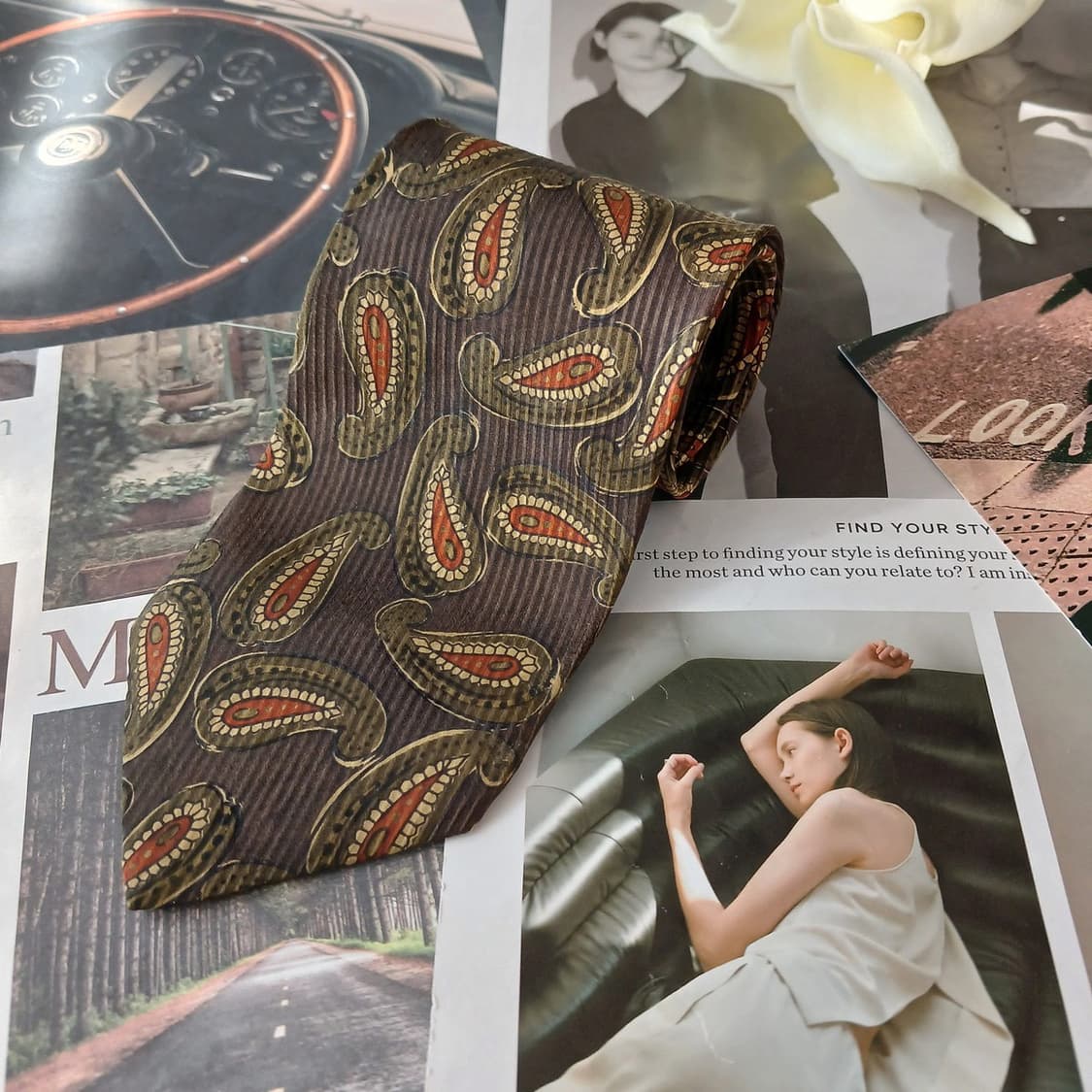 더반(다반) 실크 브라운 페이즐리 넥타이 8.6cm A등급 A19017
 상품이미지2