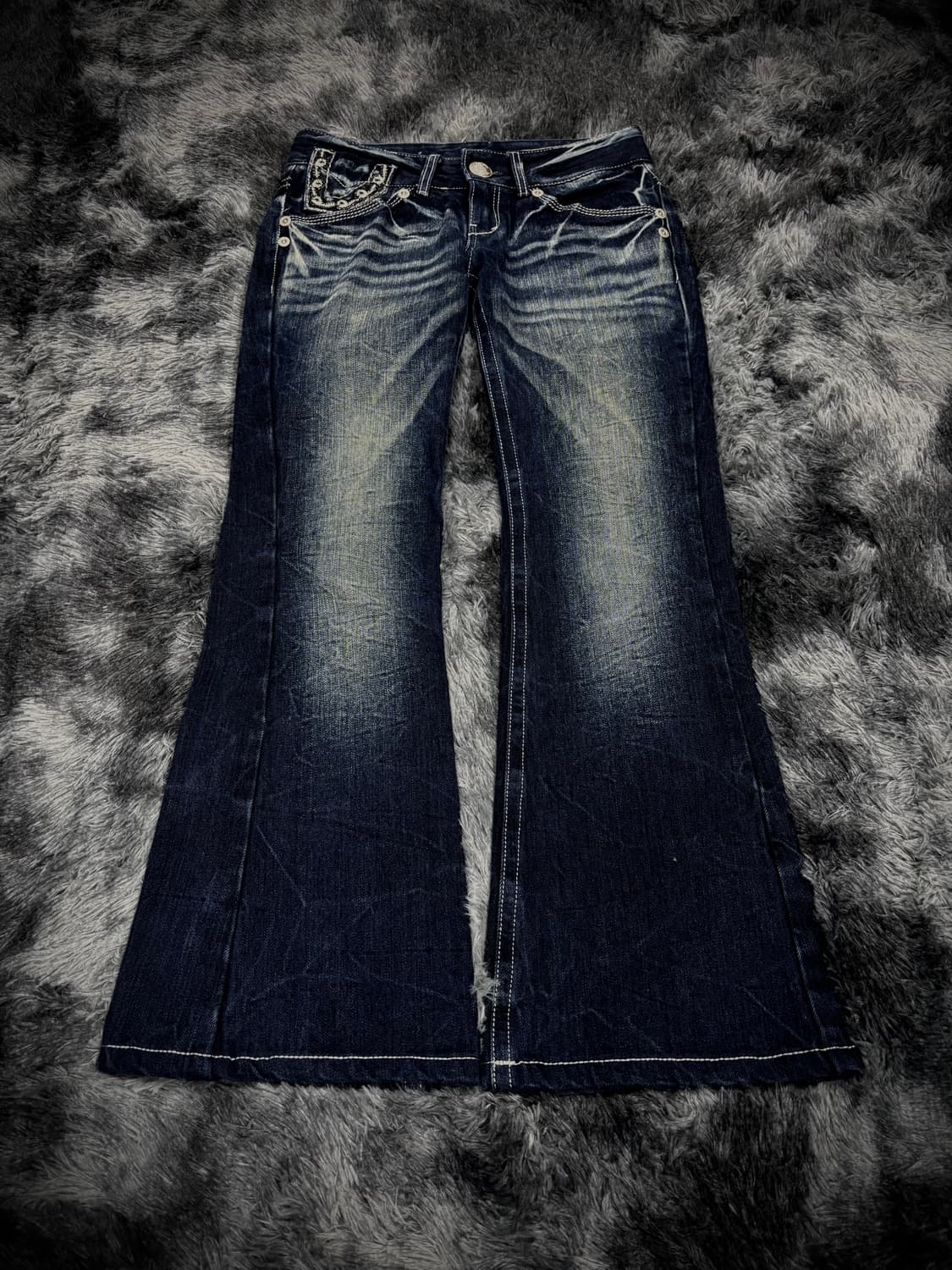 물결 워싱 뒷판 실버 글리터 부츠컷 팬츠 상품이미지1