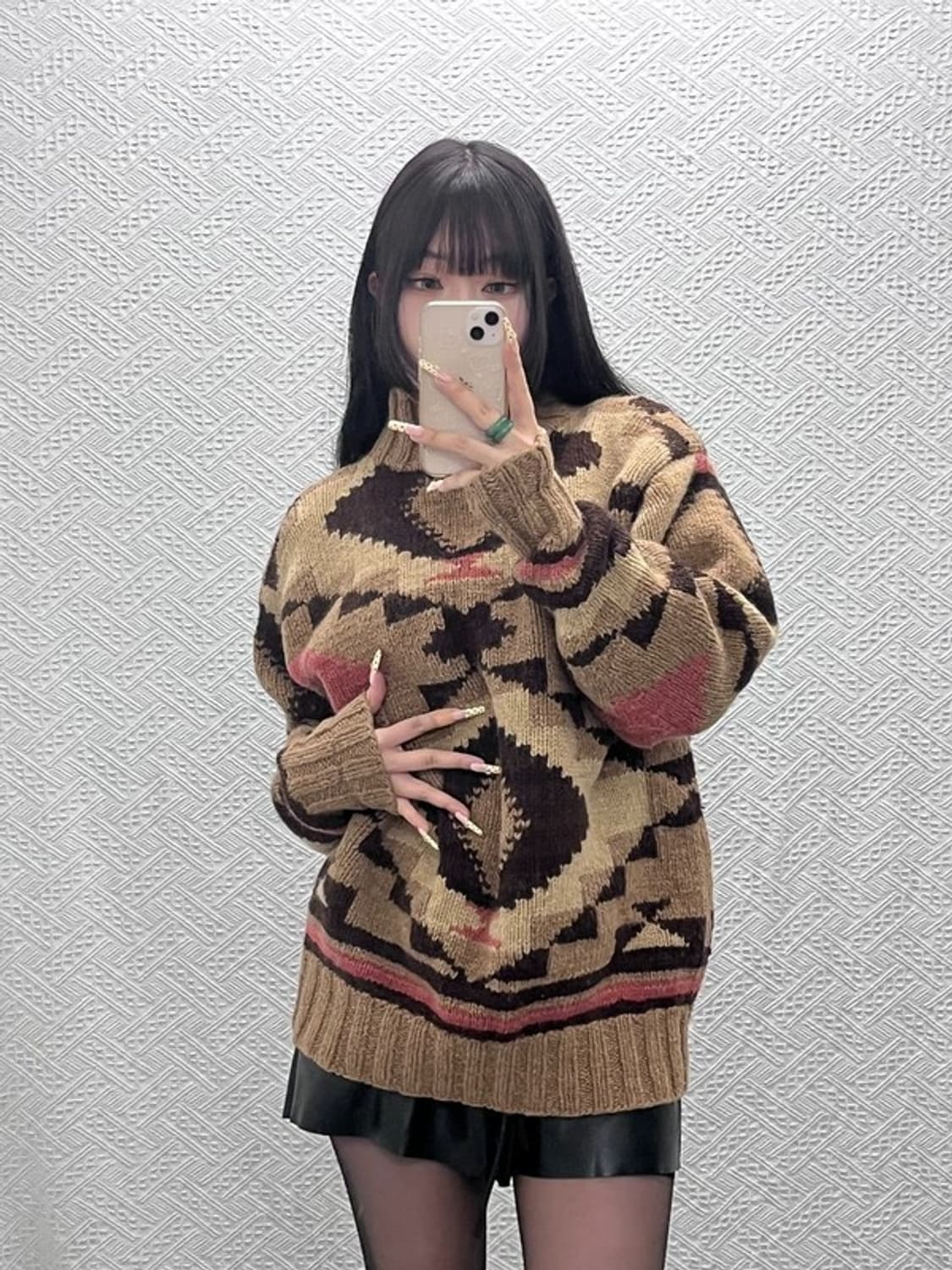 폴로 컨트리 보헤미안 히피 패턴 목폴라 핸드 니트 L C09941 상품이미지2