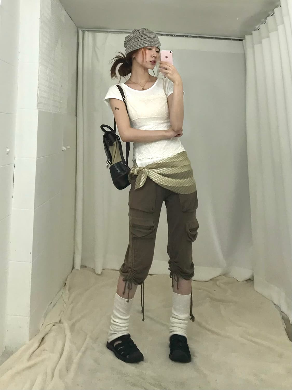 🩰 빈티지 카키 브라운 캐주얼 발레코어 코디 세트 상품이미지1