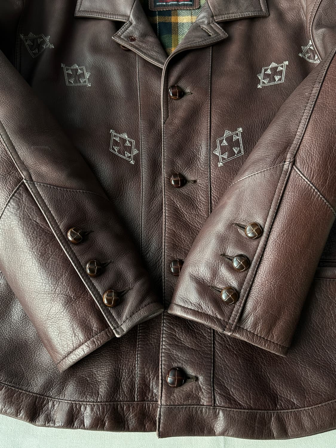 유럽 에스닉 자수 브라운 레더 자켓 L 상품이미지4