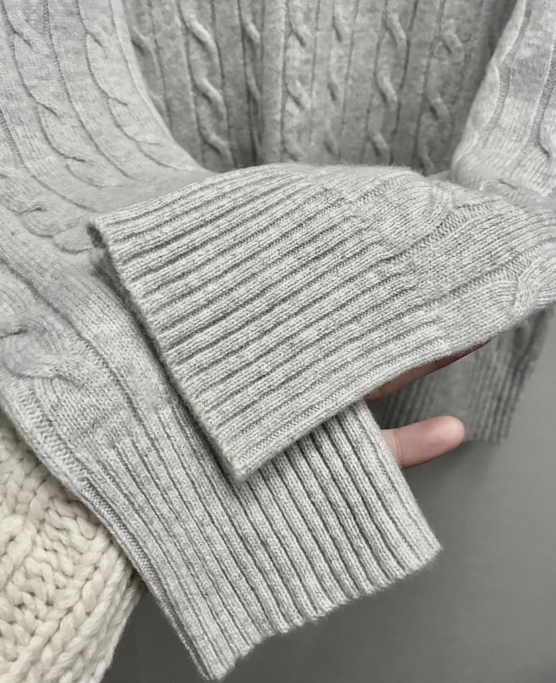 (XL)브룩스브라더스 램스울 케이블 꽈배기 니트 스웨터 그레이 상품이미지4