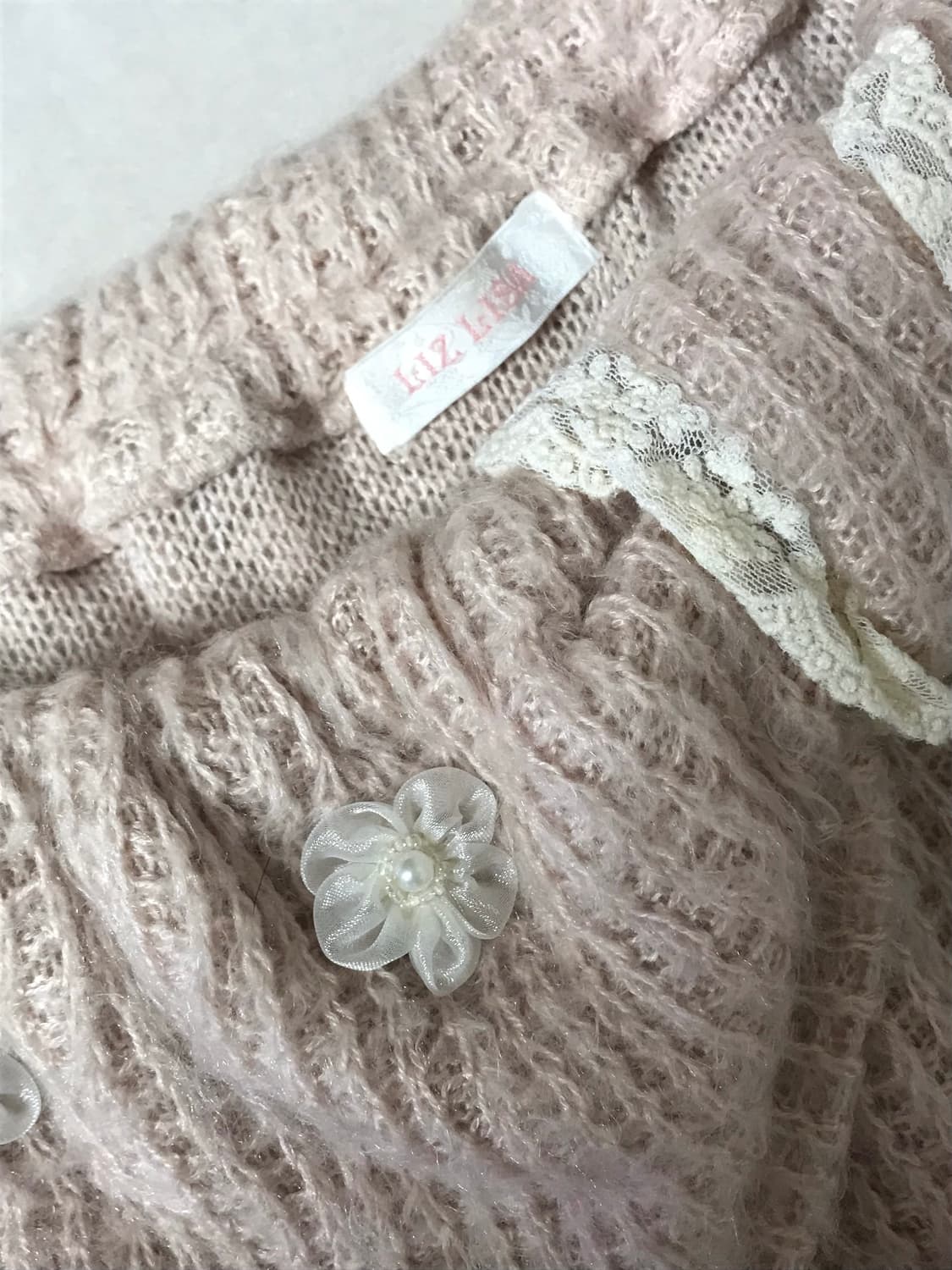 리즈리사 리본 레이스 오프숄더 니트 원피스 라떼 히메 갸루 러블리 빈티지 상품이미지2