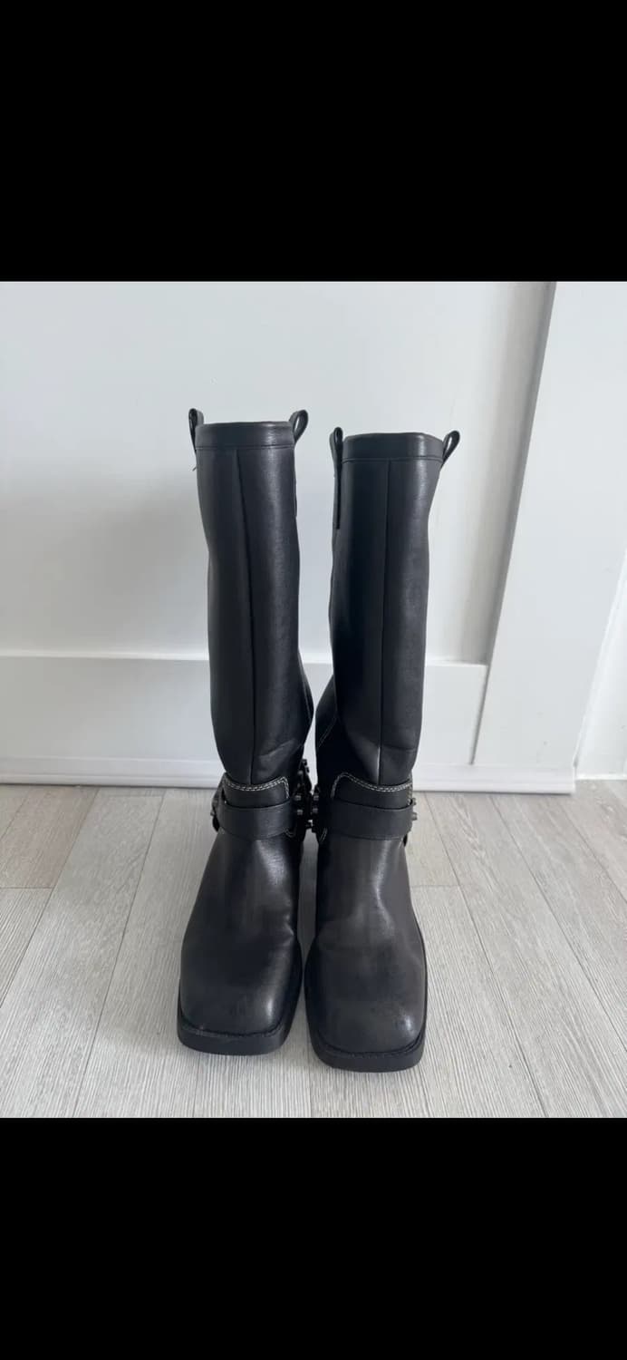 자라 zara 블랙 스티치 바이커 웨스턴 롱 부츠 38 245 상품이미지5