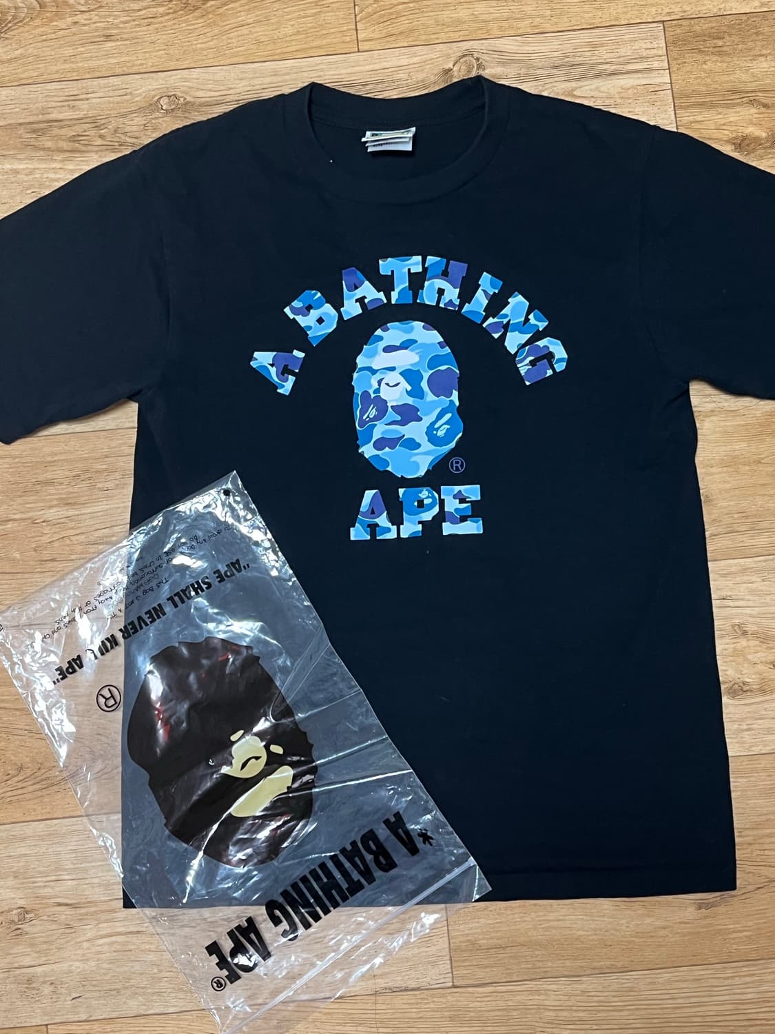 베이프 반팔 카모 컬리지 티셔츠 블랙 블루 bape s사이즈 상품이미지2