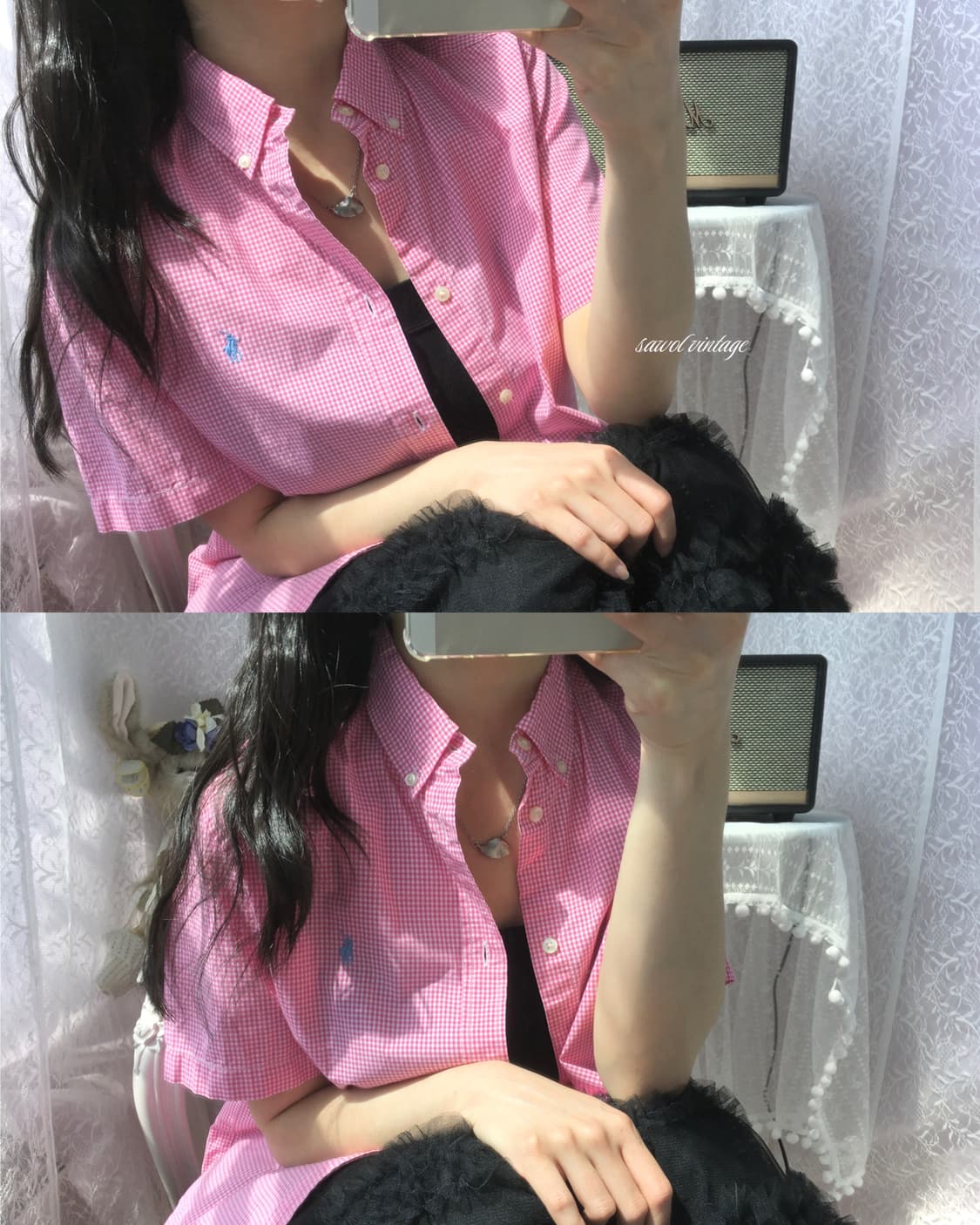Polo strawberry pink check shirt 상품이미지1