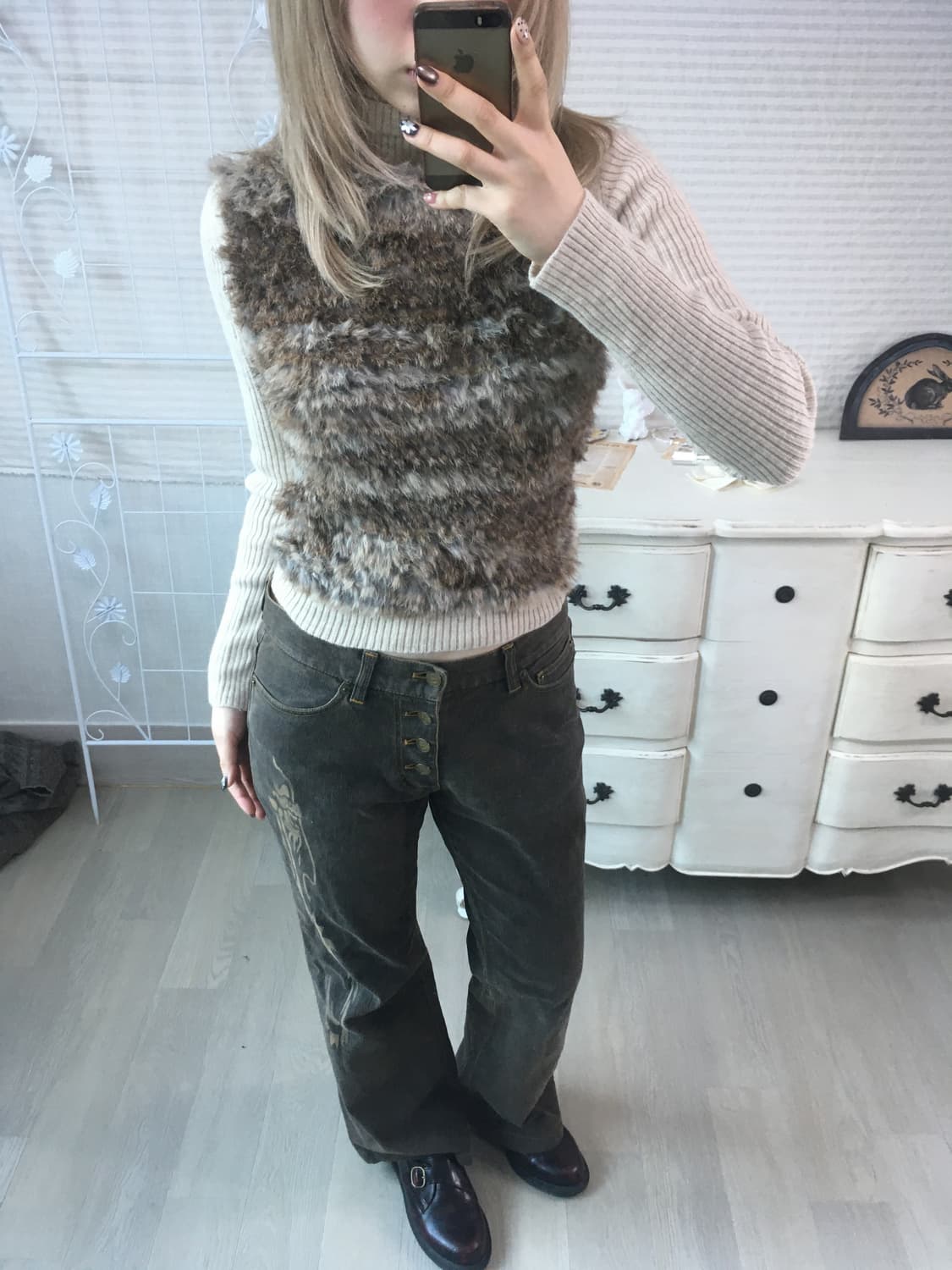 일본빈티지 베이지 래빗퍼 풀오버니트 상품이미지3