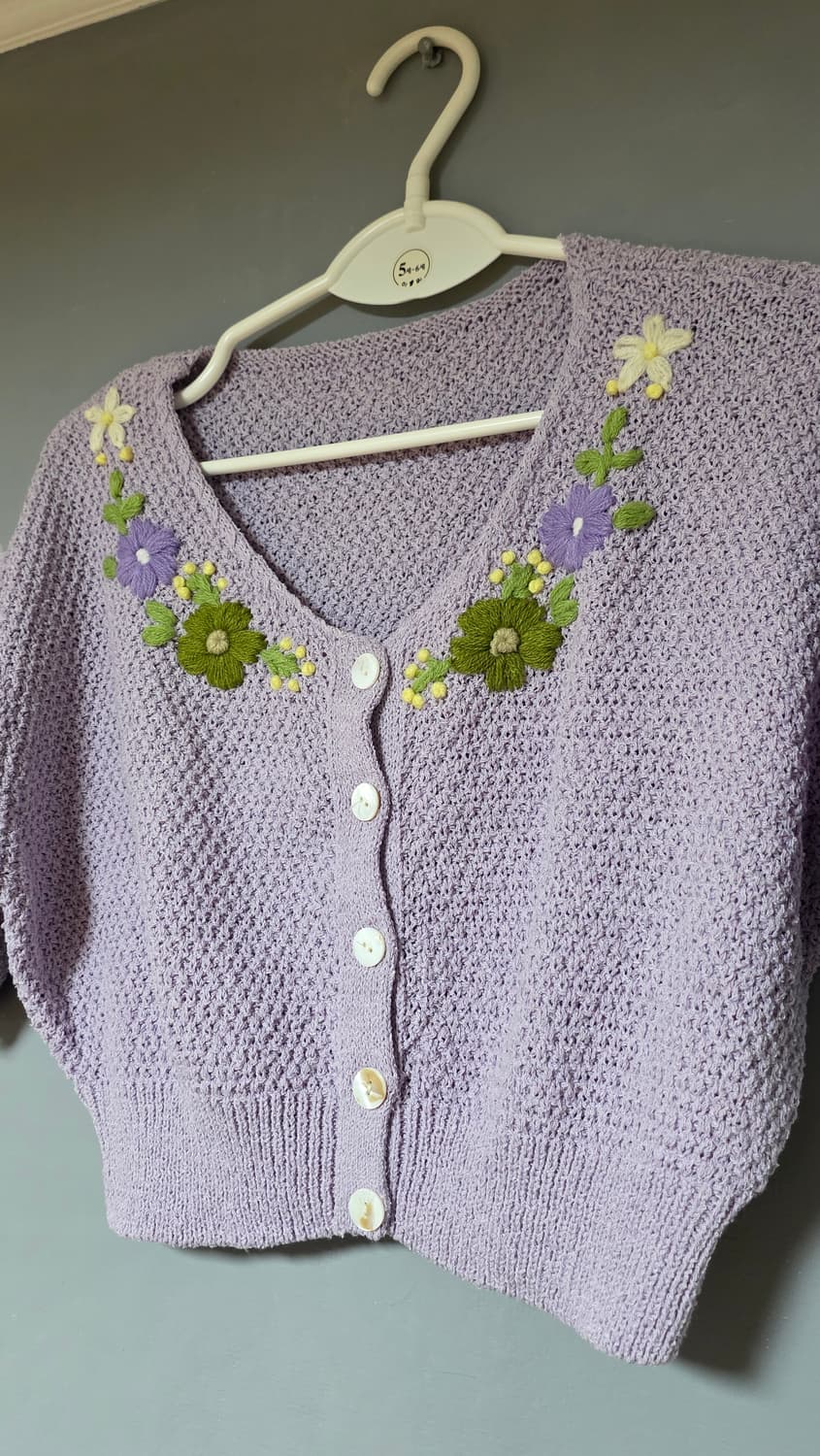 빈티지 반팔 크롭 니트 가디건(보라/연노랑) 상품이미지2