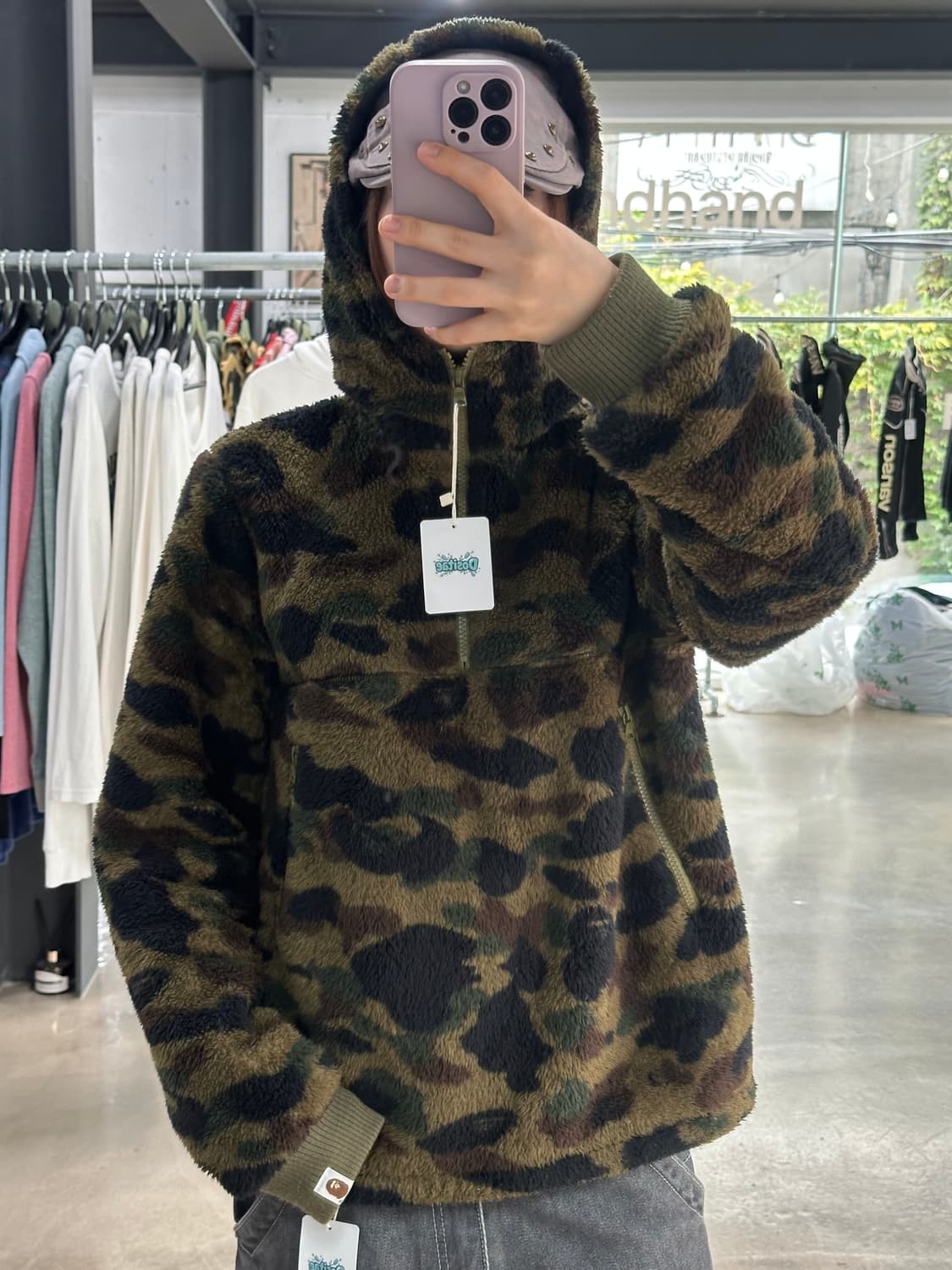 베이프 1st camo 녹계 플리스 후드아노락  상품이미지3