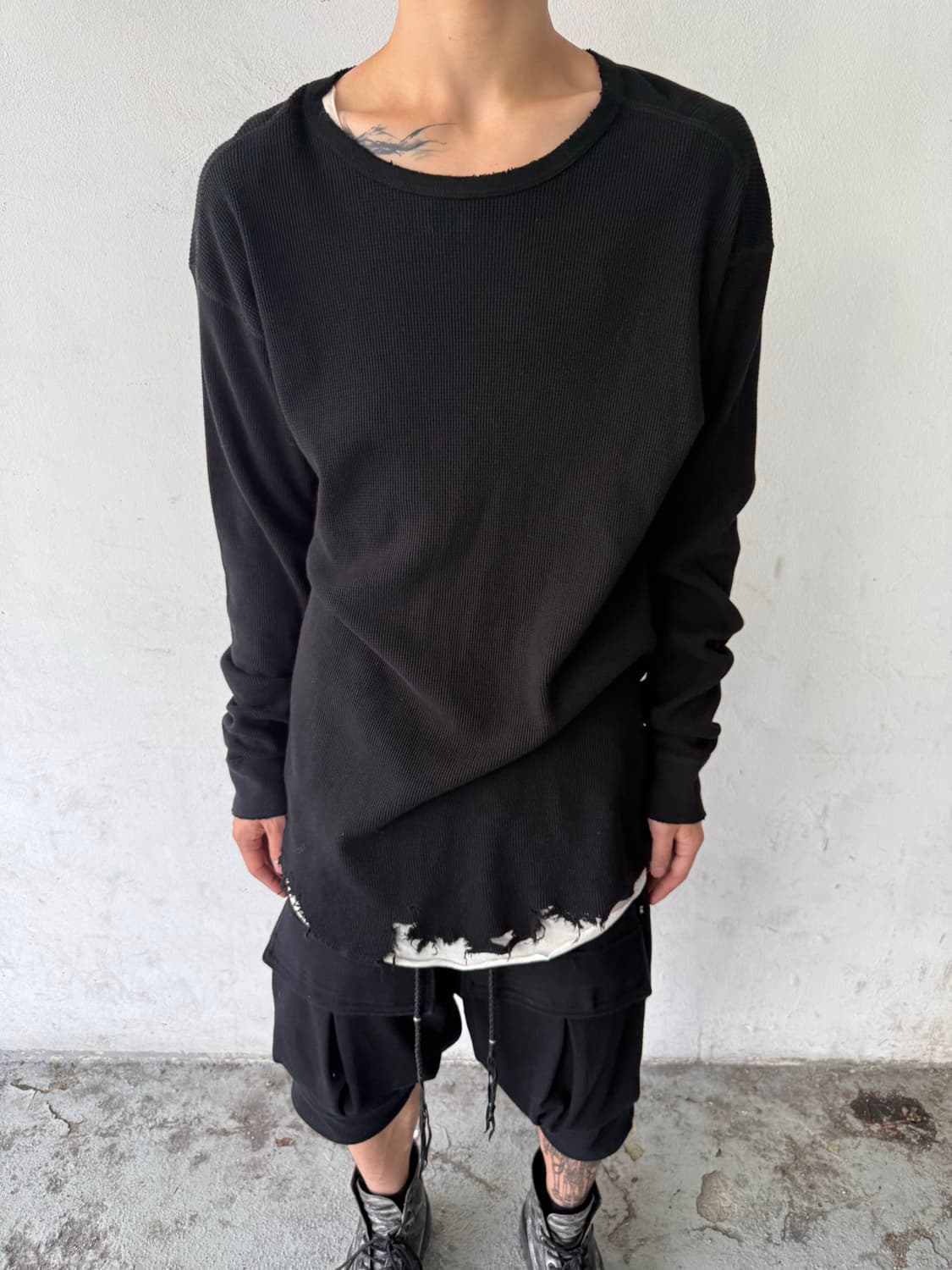 ancellm Distressed Thermal Knit Longslee 상품이미지1