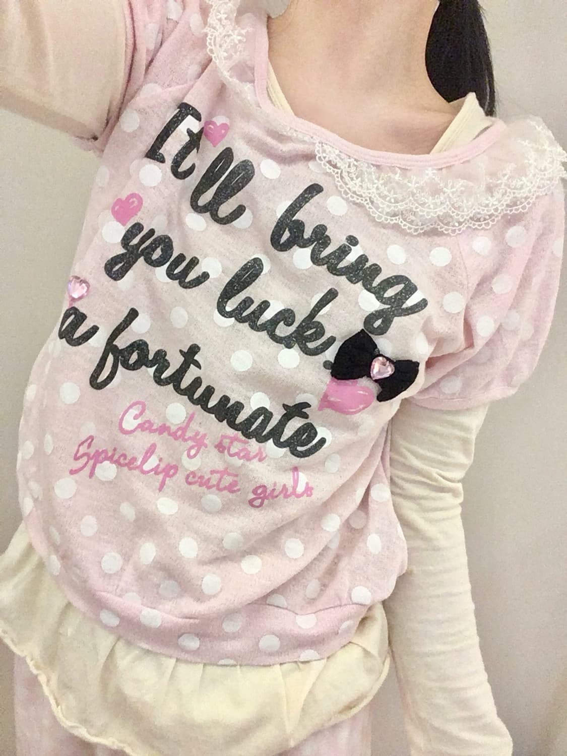 헤이세이 연핑크 도트 쥬얼 탑 레이스 히메갸루 땡땡이 상품이미지1