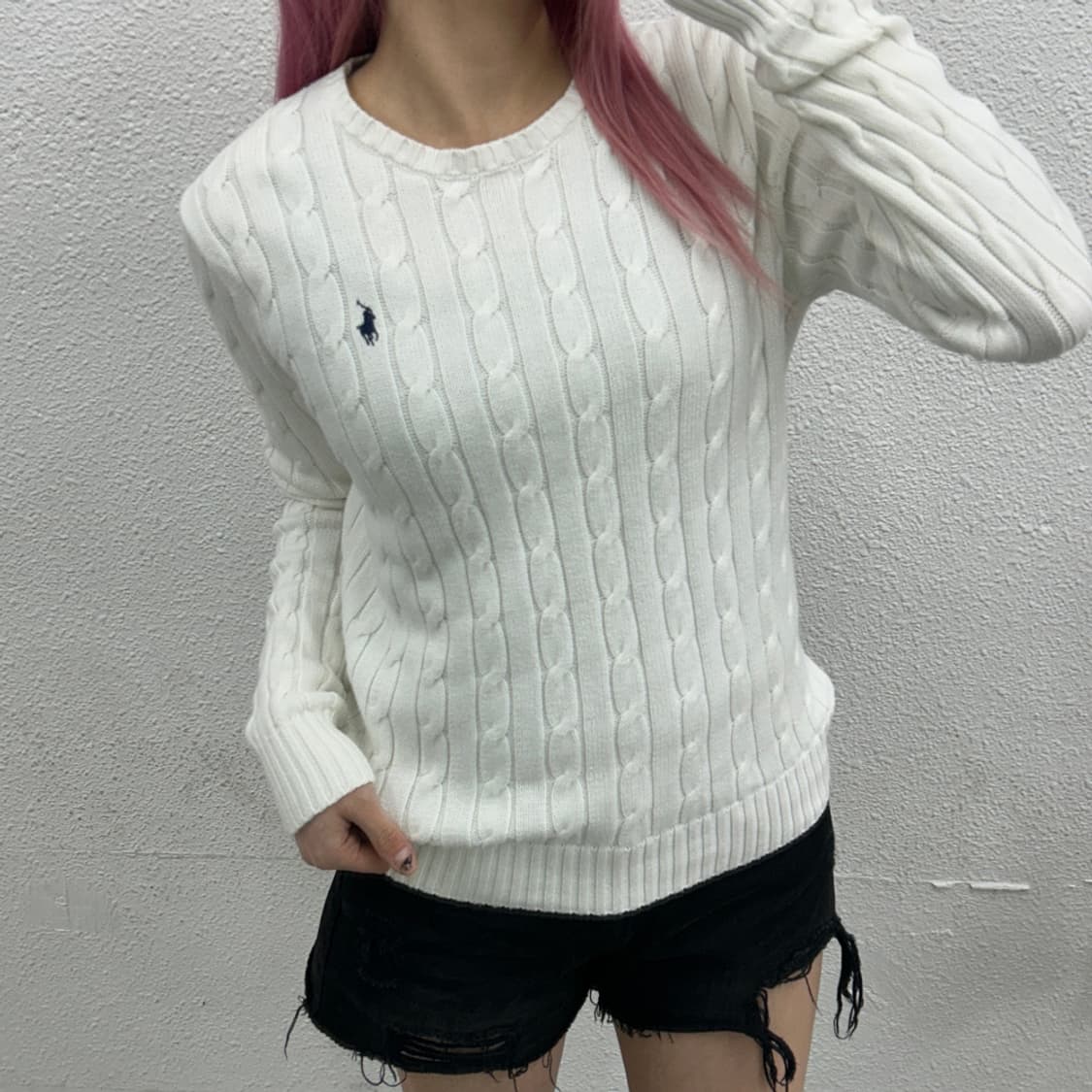 폴로 랄프로렌 네이비포니 화이트 꽈배기 니트 M 상품이미지1
