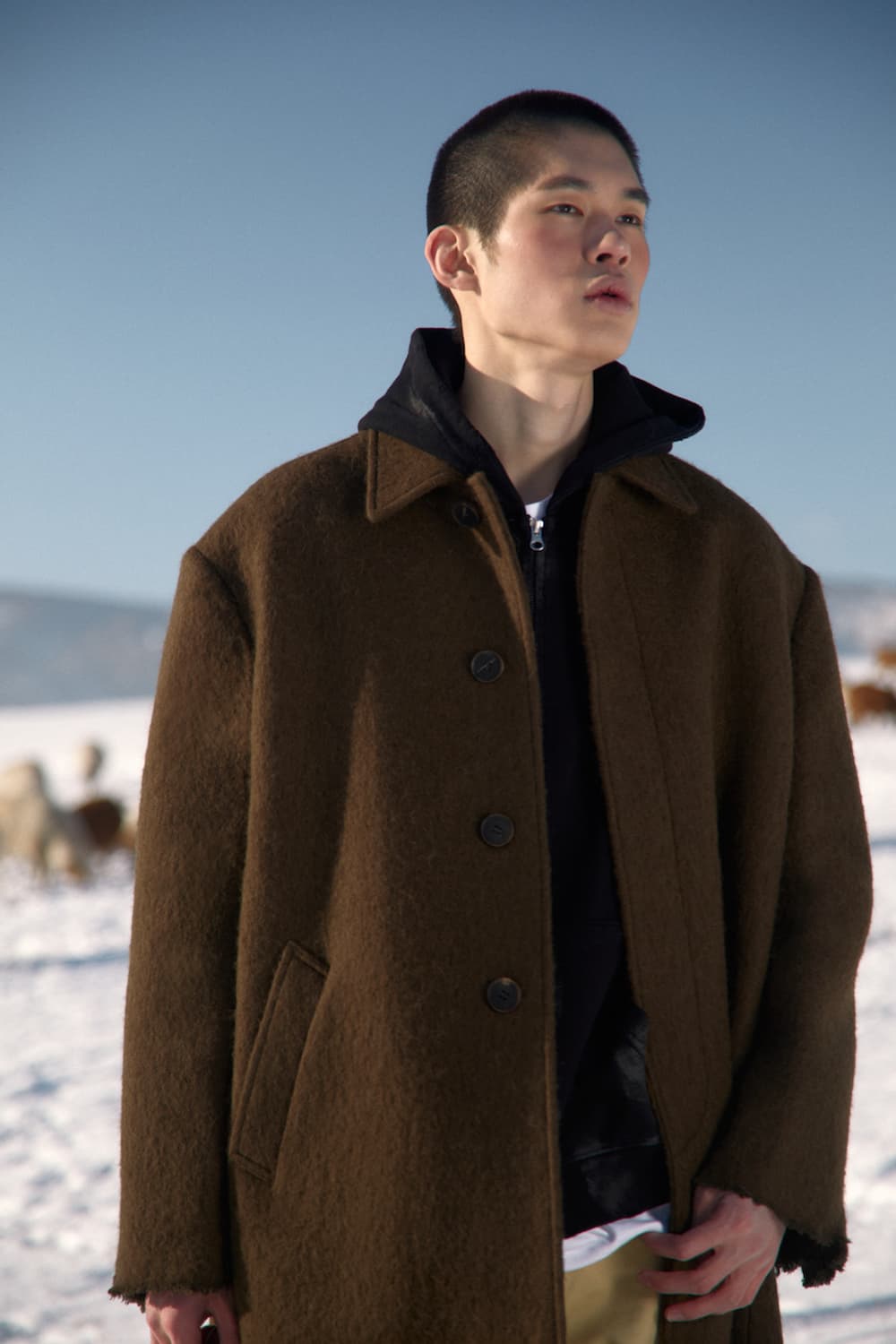 (L)STU 에스티유 fringe Sleeve Mac Coat Brown 상품이미지1