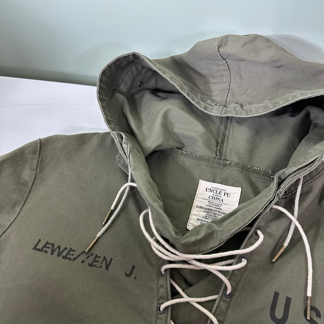 M-L 빈티지 UNCLE FU 카키 로브넥 USN 유틸리티후드 상품이미지1