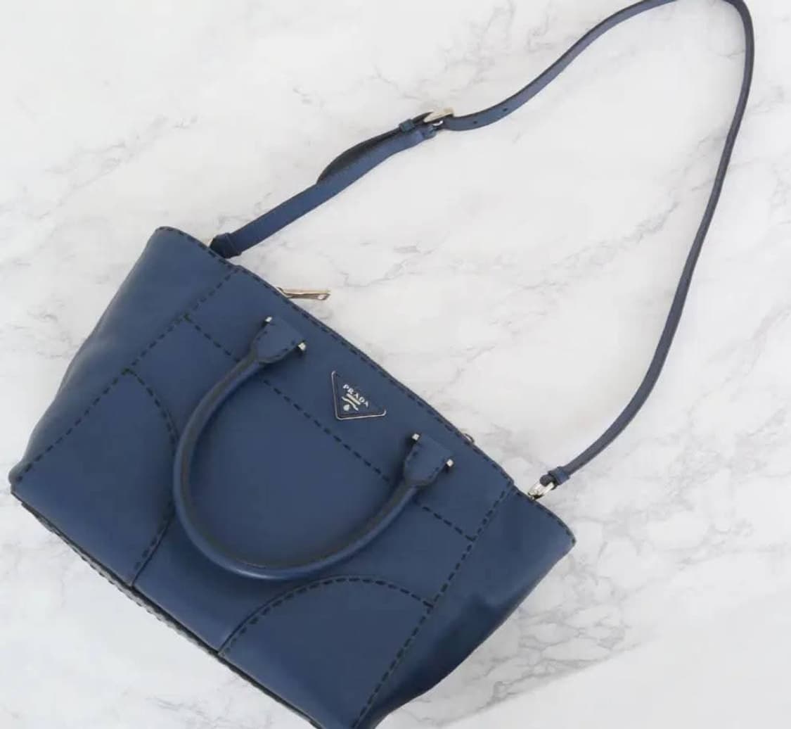 [정품] 프라다 사피아노 패치워크 토트&크로스백 네이비 레더 상품이미지1