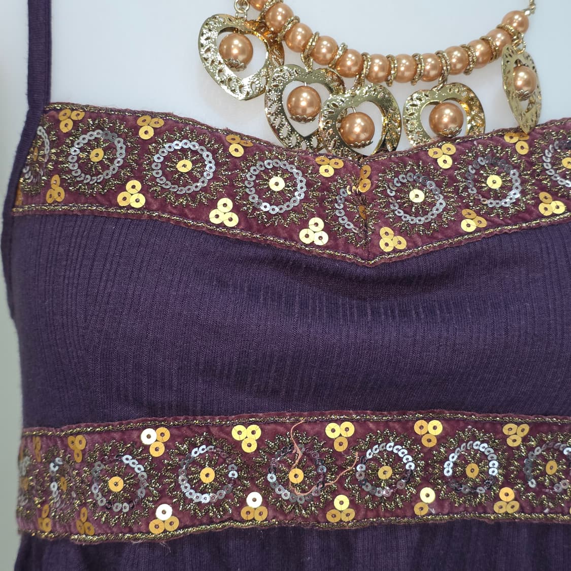 인도풍빈티지)퍼플 휴양지 모리걸y2k여름스팽글 오리엔탈 에스닉 슬리브리스 상품이미지3