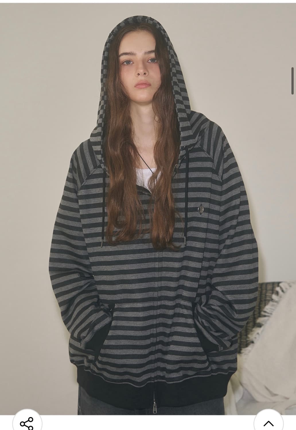 (L) 레더리 스트라이프 레글런 후디 [CHARCOAL] 판매 상품이미지6