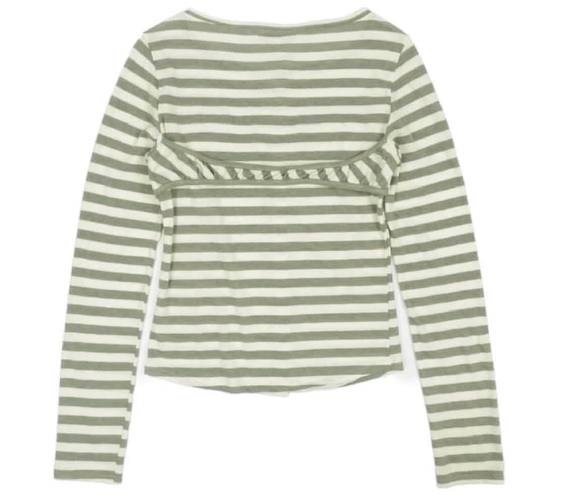 샵페어리 스트라이프 버튼가디건 카키 상품이미지3