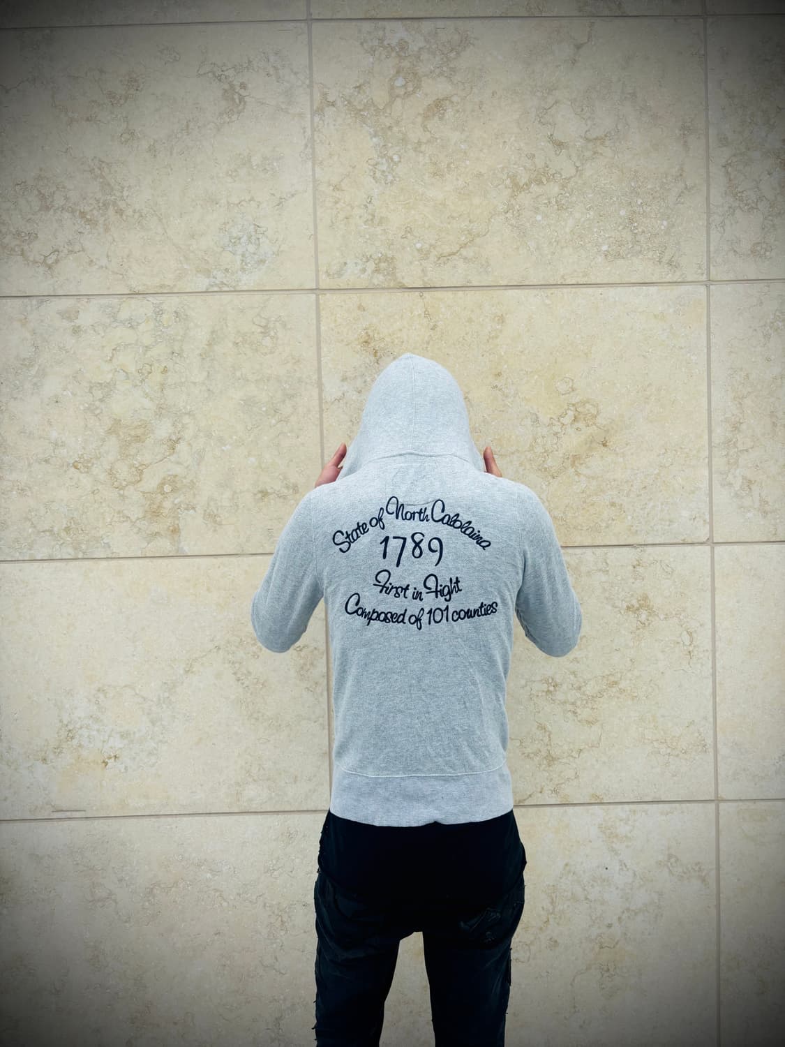 “Vintage”Y2K Print Grey 2-way Hoodie Zip 상품이미지8