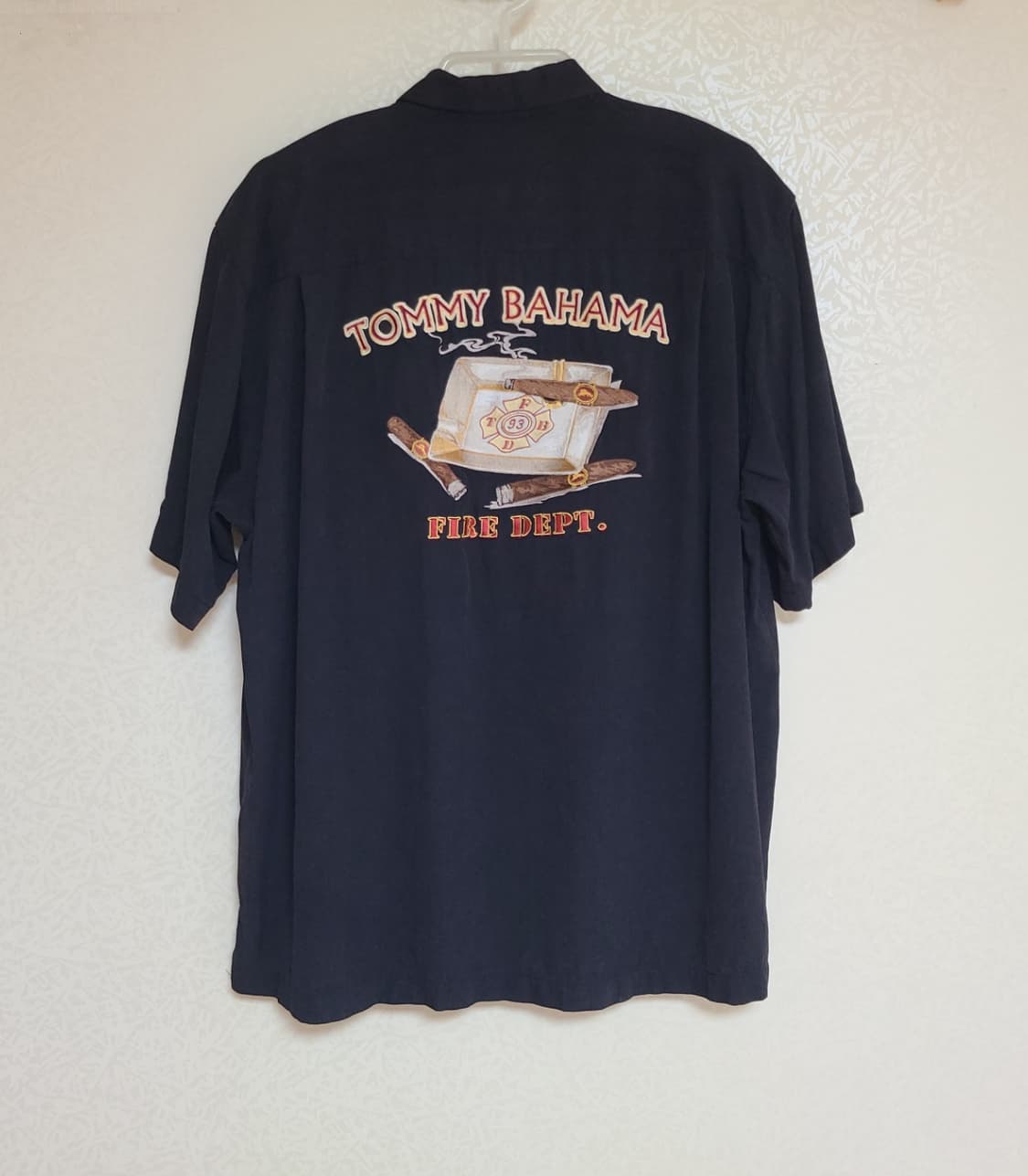 90s 93년 토미 바하마 빈티지 실크 오버핏 블랙 반팔 셔츠 상품이미지1
