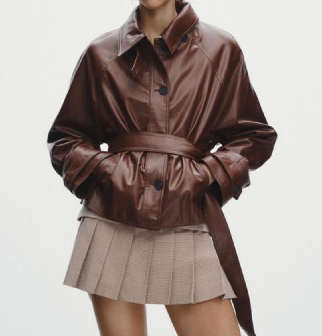 Zara 숏 FAUX LEATHER 트렌치 코트 브라운 상품이미지1