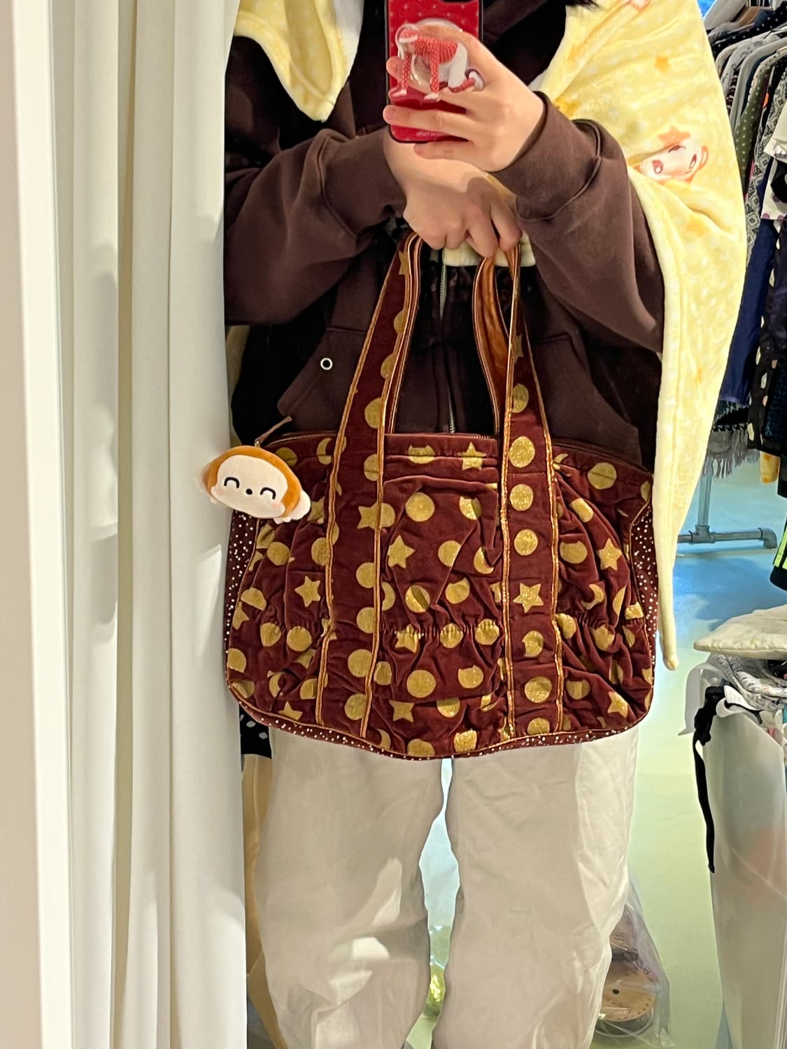 츠모리치사토 네코별 벨벳 토트백 🐒브라운 상품이미지9