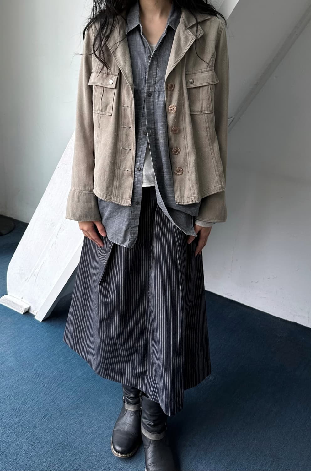 Double collar herringbone pattern short  상품이미지10