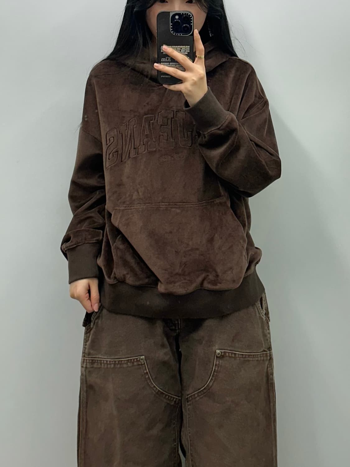 Lee 리 브라운 벨루어 후드티 상품이미지1