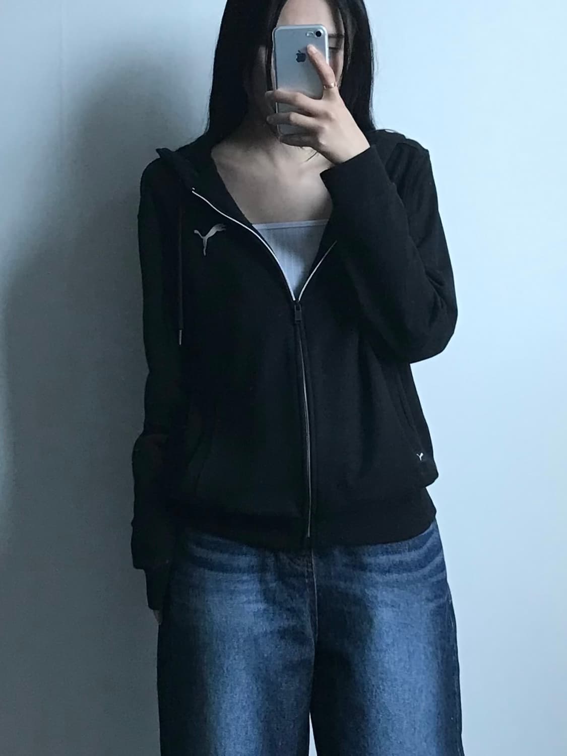 푸마 자수로고 블랙 후드집업 상품이미지1
