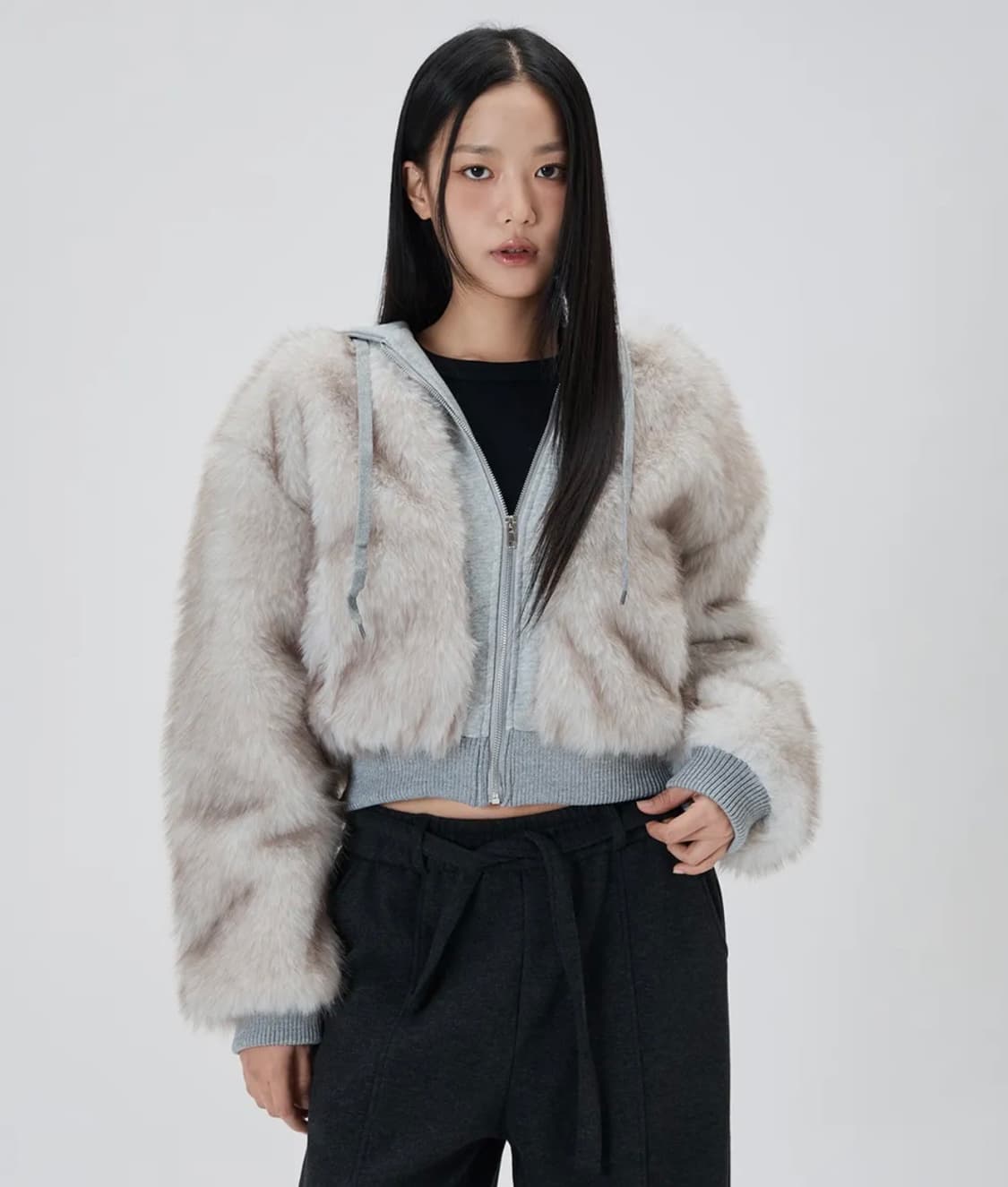 누빔 페이크 퍼 후드 집업 자켓 상품이미지2