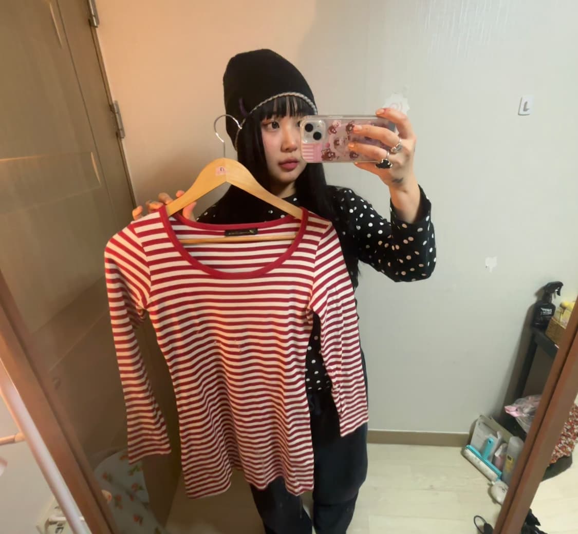 레드 스트라이프 티셔츠원피스 상품이미지1