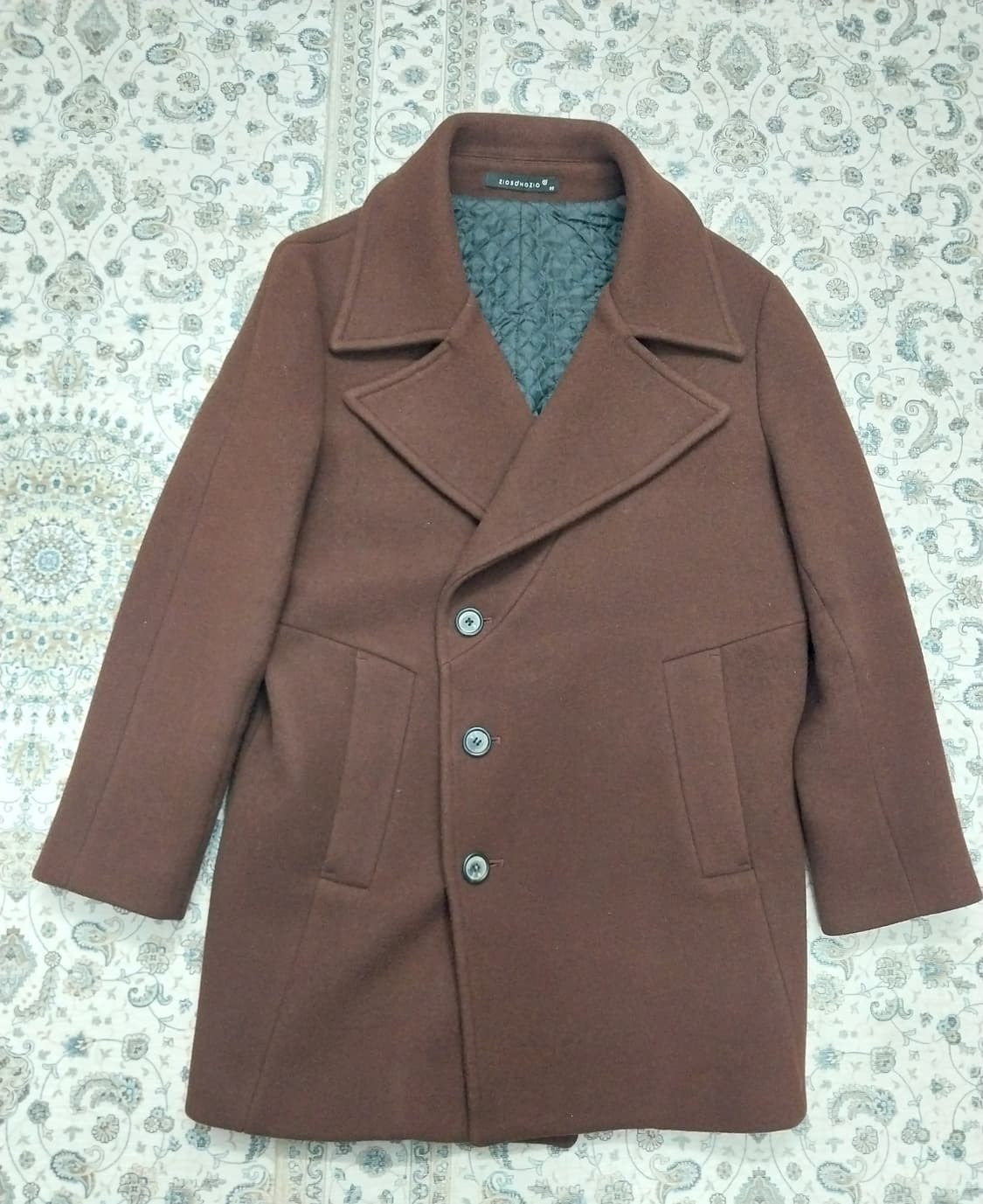 지오송지오 브라운 양가죽 배색 더블 코트 95 상품이미지1