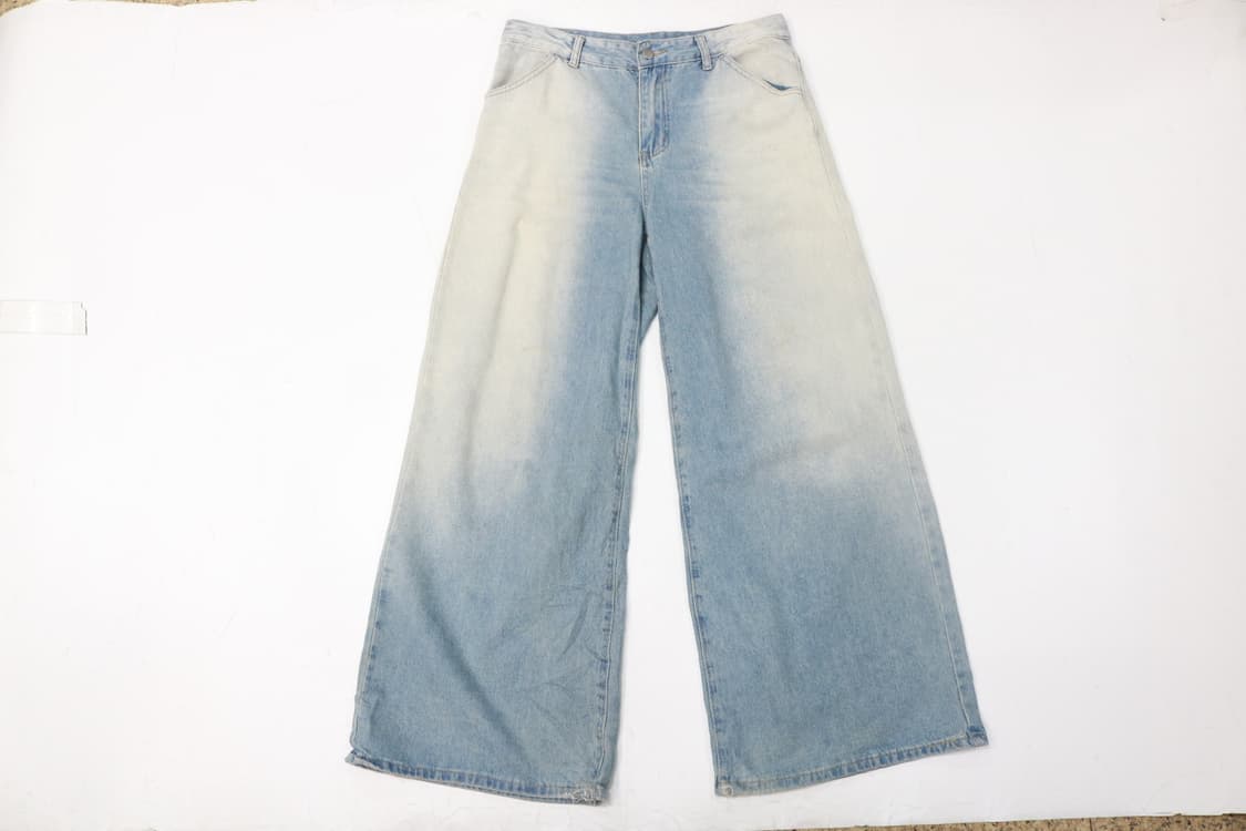 빈티지 페이딩 워싱 라이트 블루 와이드 데님 팬츠 상품이미지2