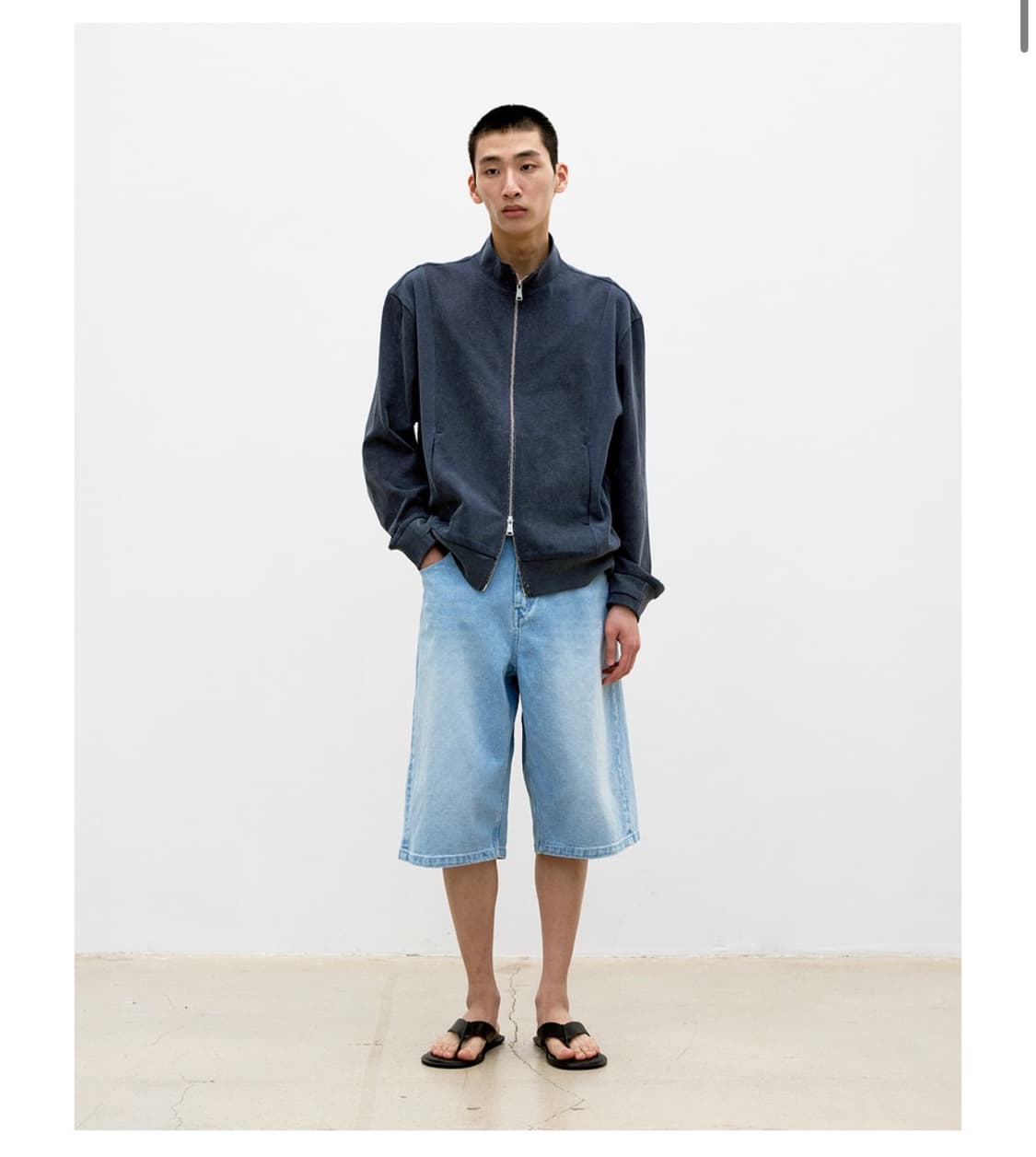 [L] 쿠어 워시드 코튼 스탠드 카라 믹스드 집업 워시드차콜그레이 상품이미지4