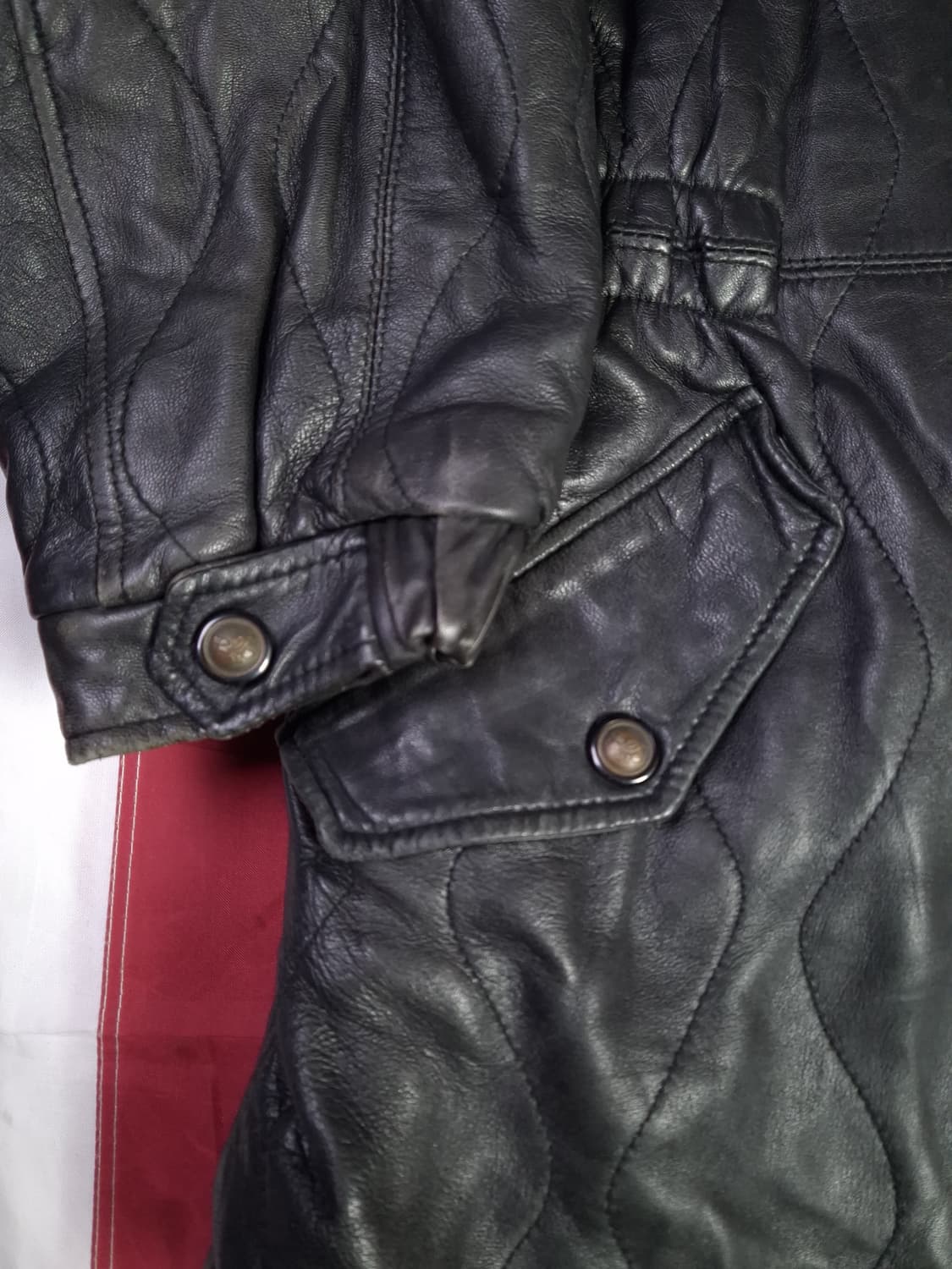 90's 일본판 빈티지 리얼레더 후드퍼 파카 상품이미지6
