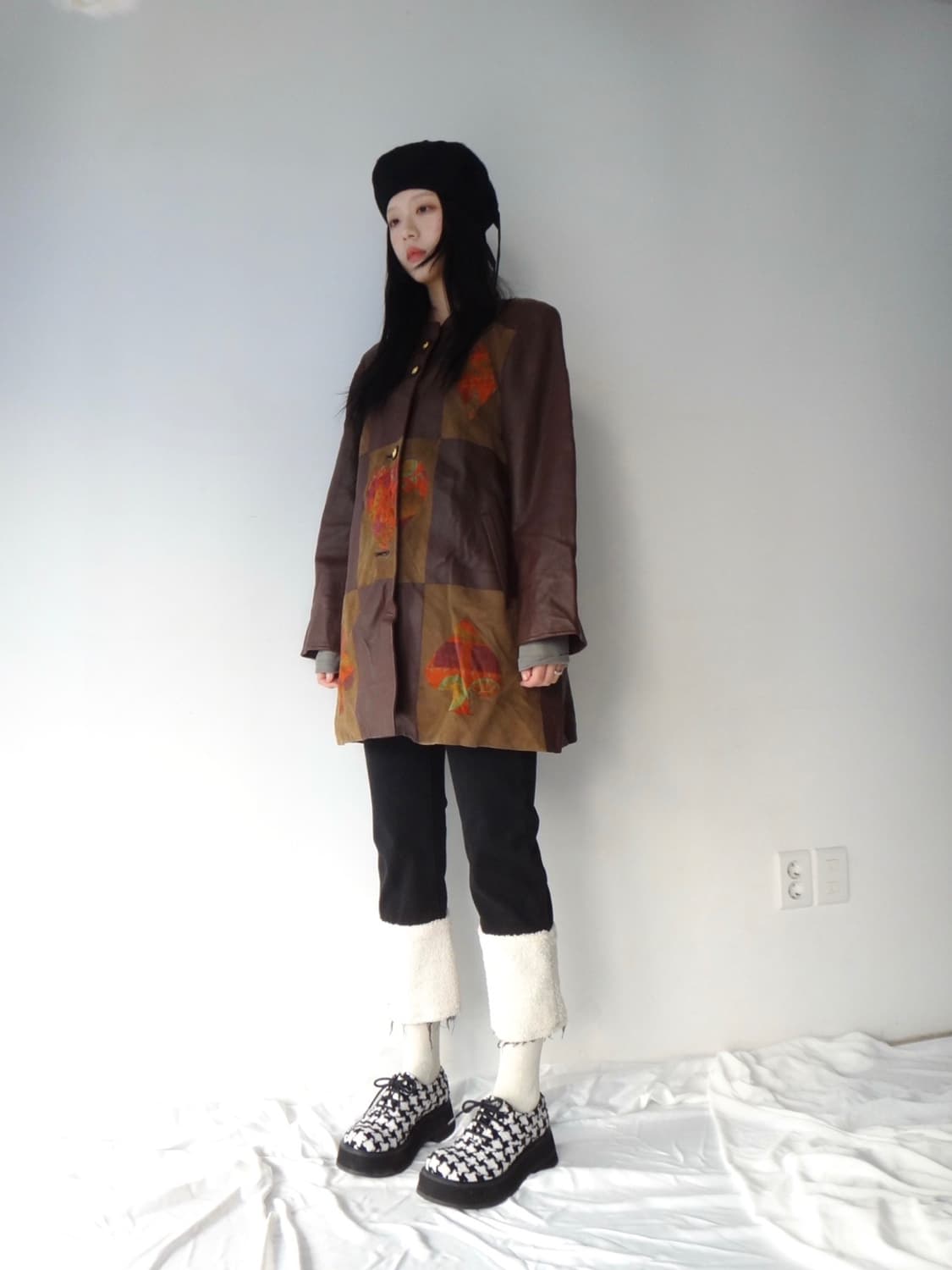 Suits symbol patch leather jacket / brow 상품이미지5