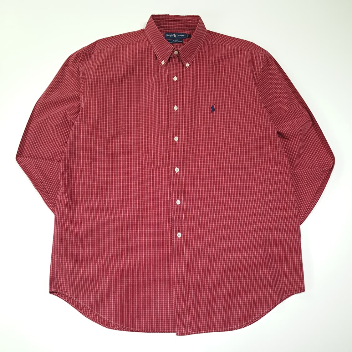 CL443 L 폴로 90s 코튼 마이크로 체크 버건디 셔츠 남방 상품이미지1