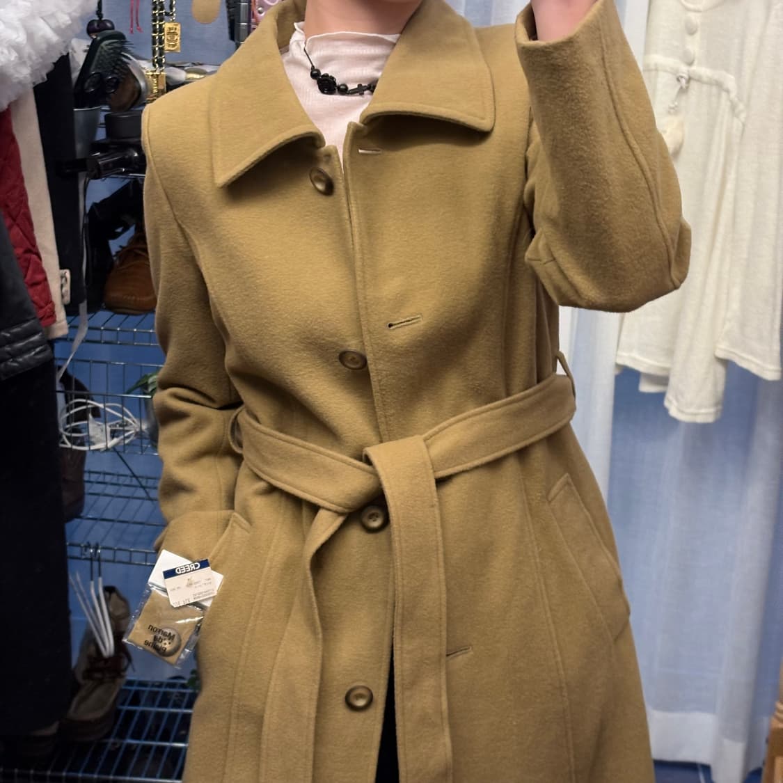 옐로우 모직 롱코트 상품이미지5