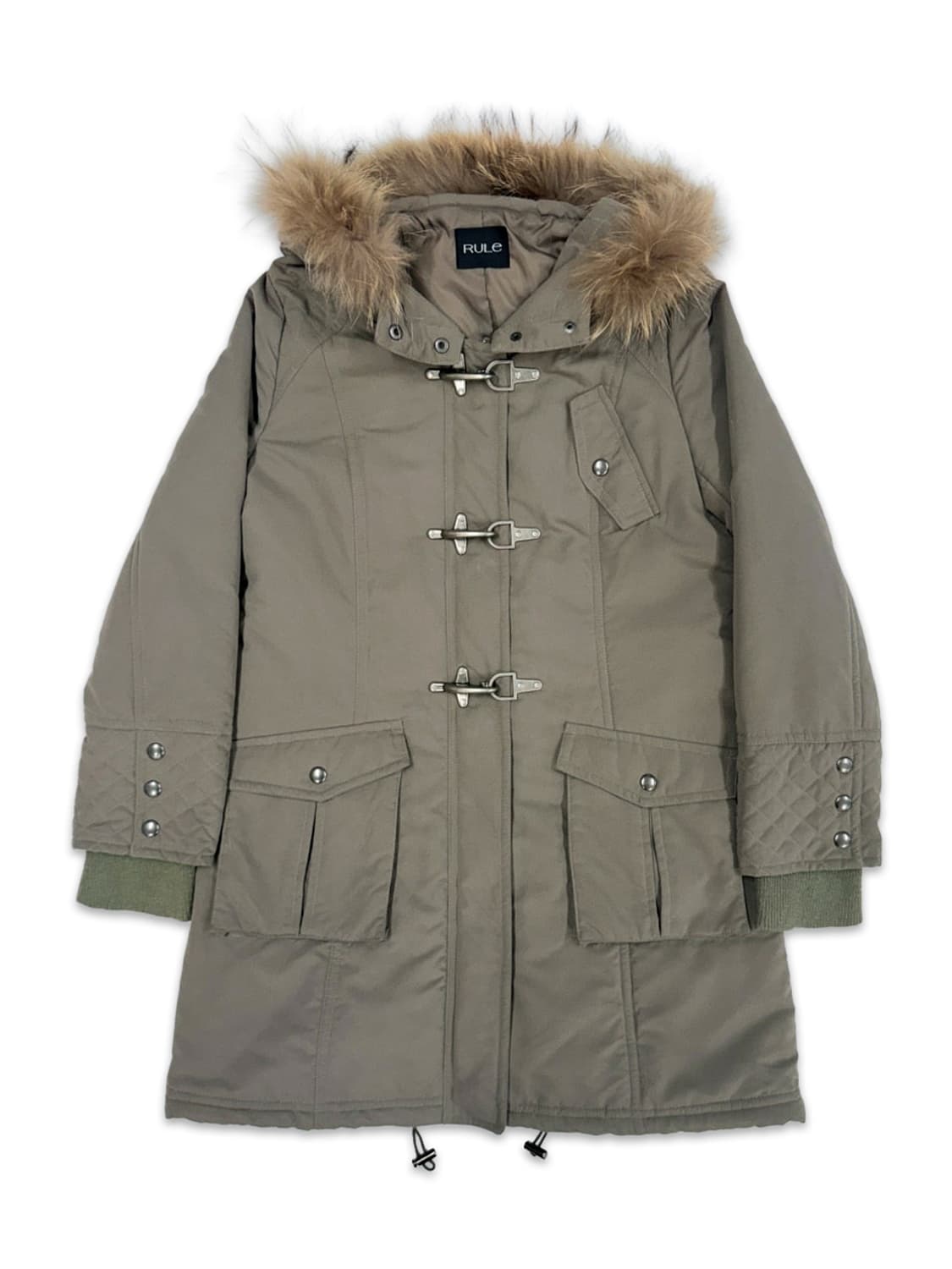 빈티지 RULE 카키 파이어맨 버클 퍼 패딩 상품이미지1