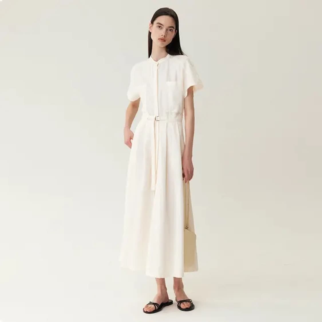 킨더살몬 벨티드 셔츠 드레스 belted dress cream 상품이미지1