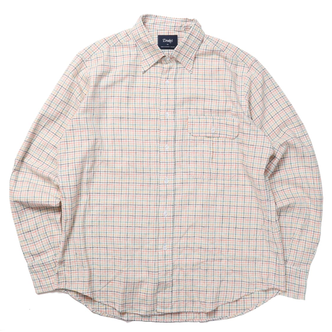 Drake's Linen Blended Check Pattern Shir 상품이미지1