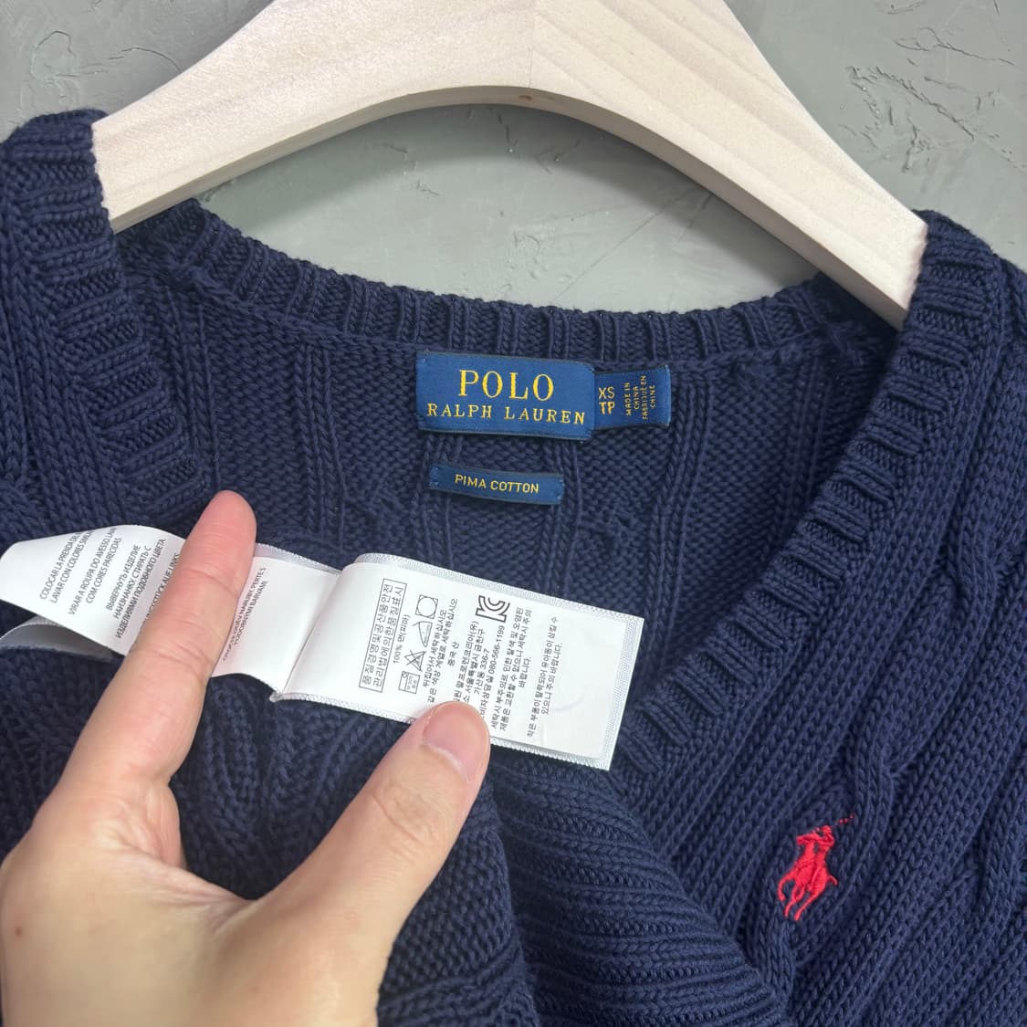 폴로 랄프로렌 피마코튼 꽈배기 브이넥 니트 네이비 상품이미지3