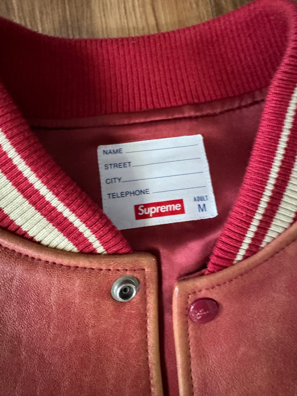 슈프림 원 자켓 레더 바시티 레드 M 상품이미지2